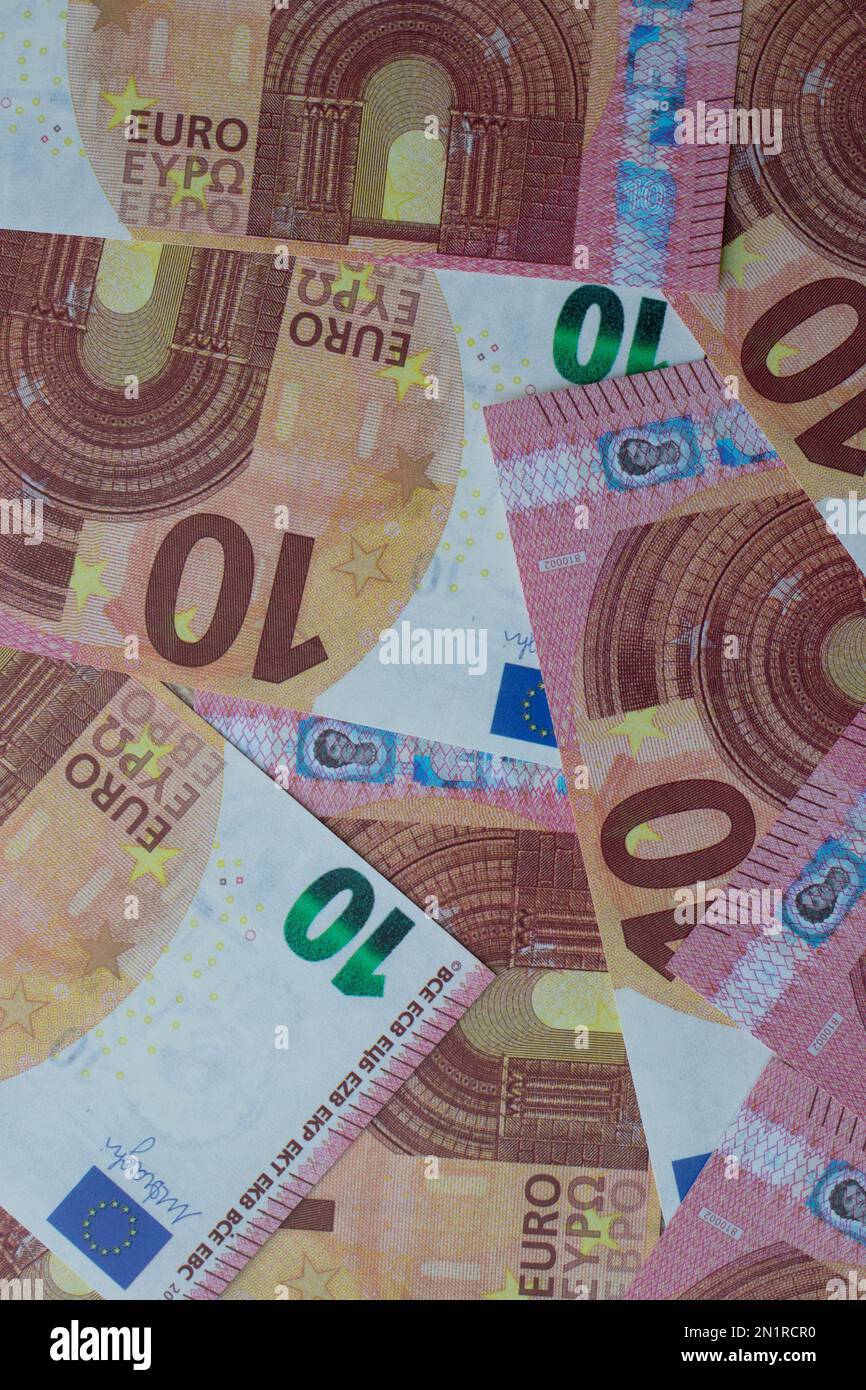 Primo piano delle banconote da 10 euro Foto Stock