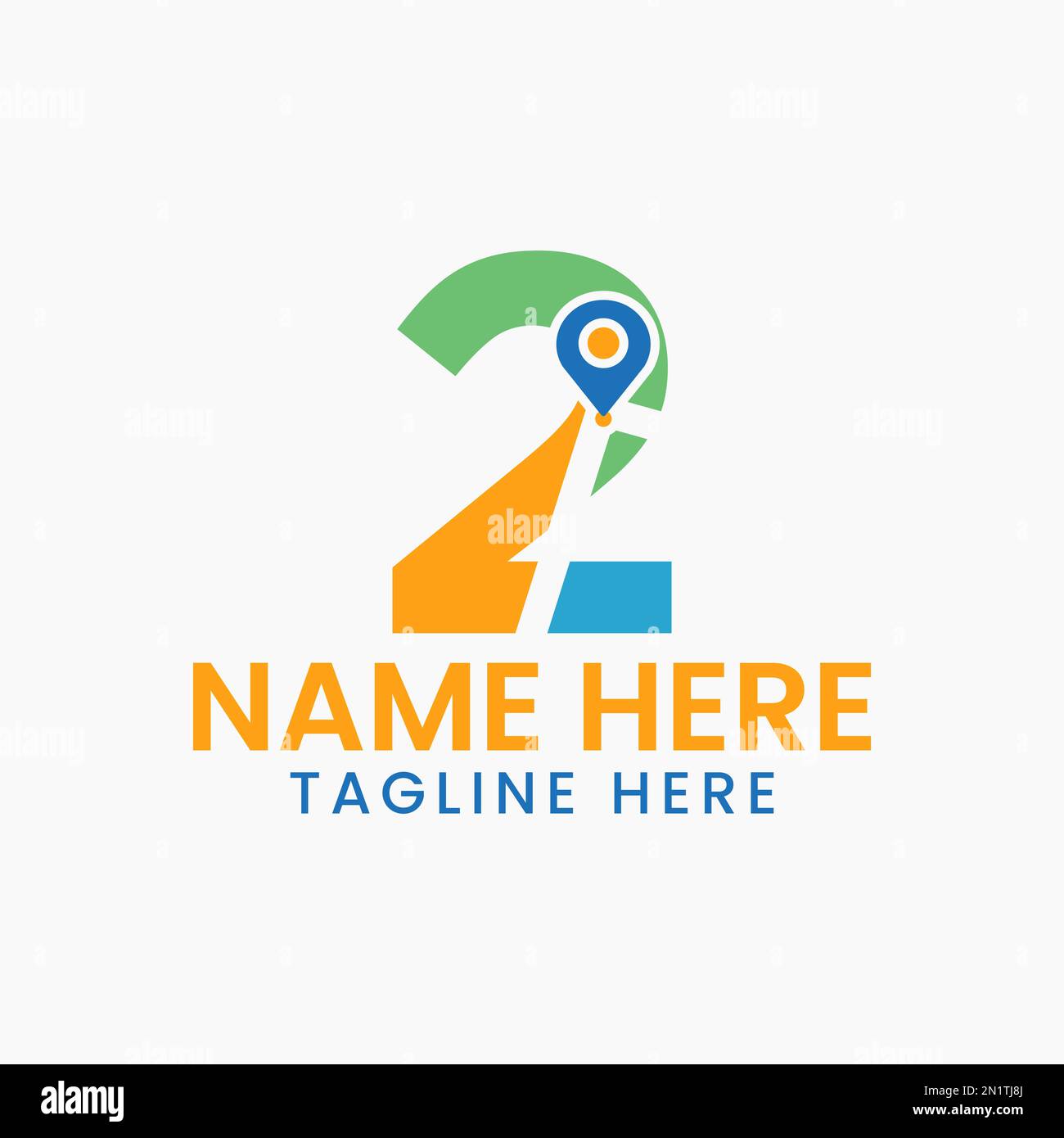 Lettera 2 Location Logo Concept con simbolo GPS, modello di icona a forma di spillo Illustrazione Vettoriale