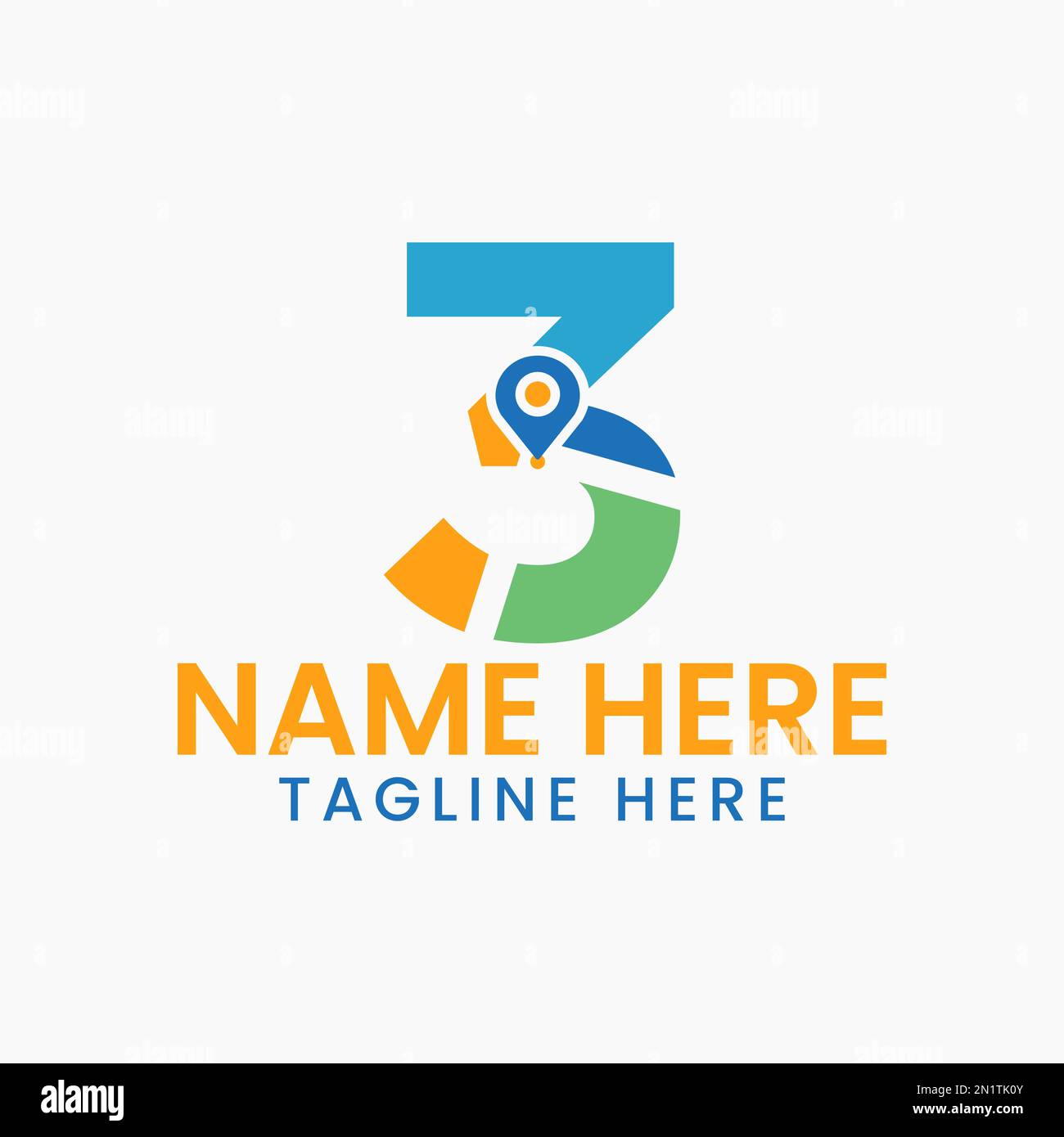 Lettera 3 Location Logo Concept con simbolo GPS, modello di icona a forma di spillo Illustrazione Vettoriale