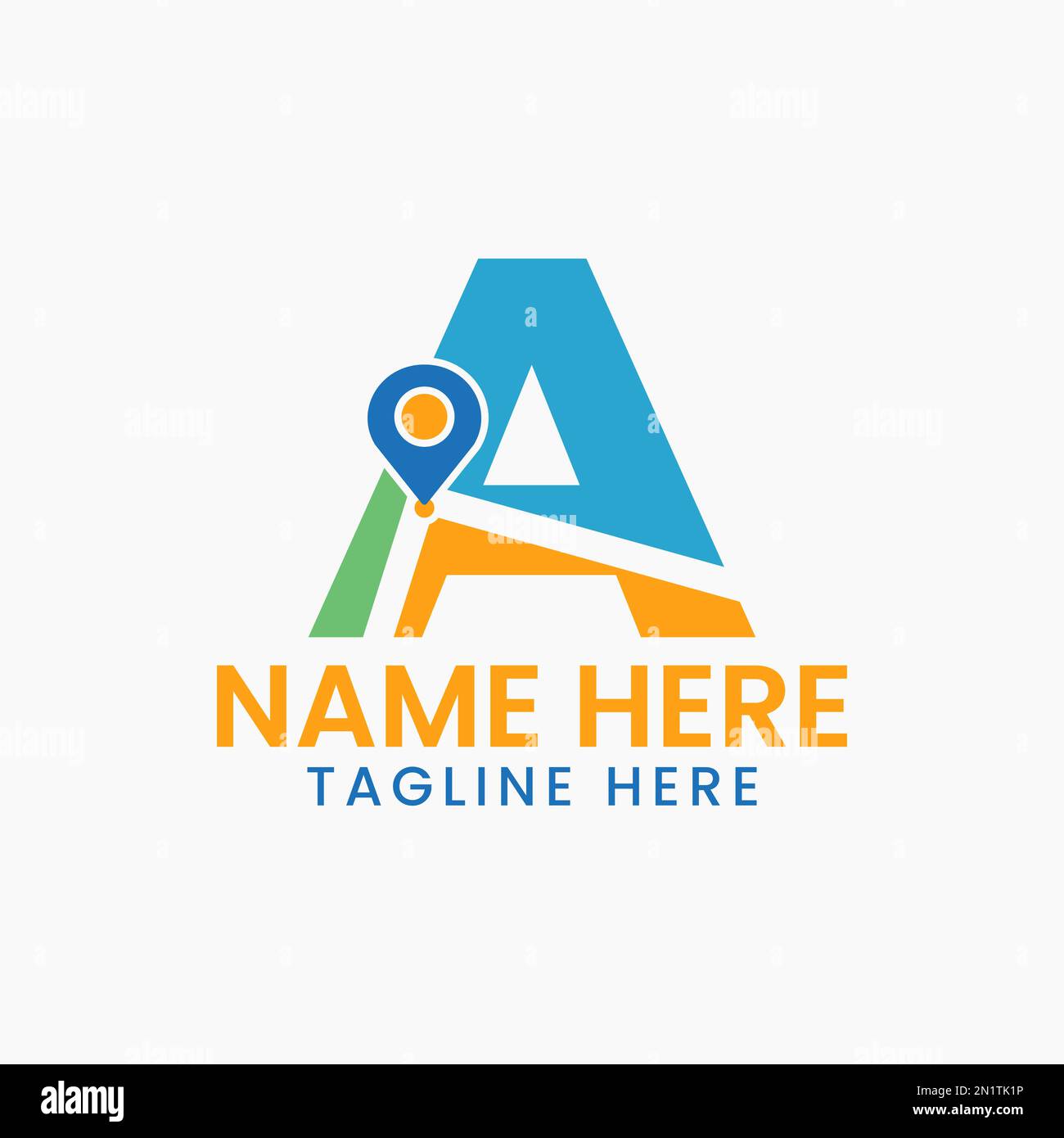 Lettera Un concetto di logo di posizione con simbolo GPS, modello di icona a forma di spillo Illustrazione Vettoriale