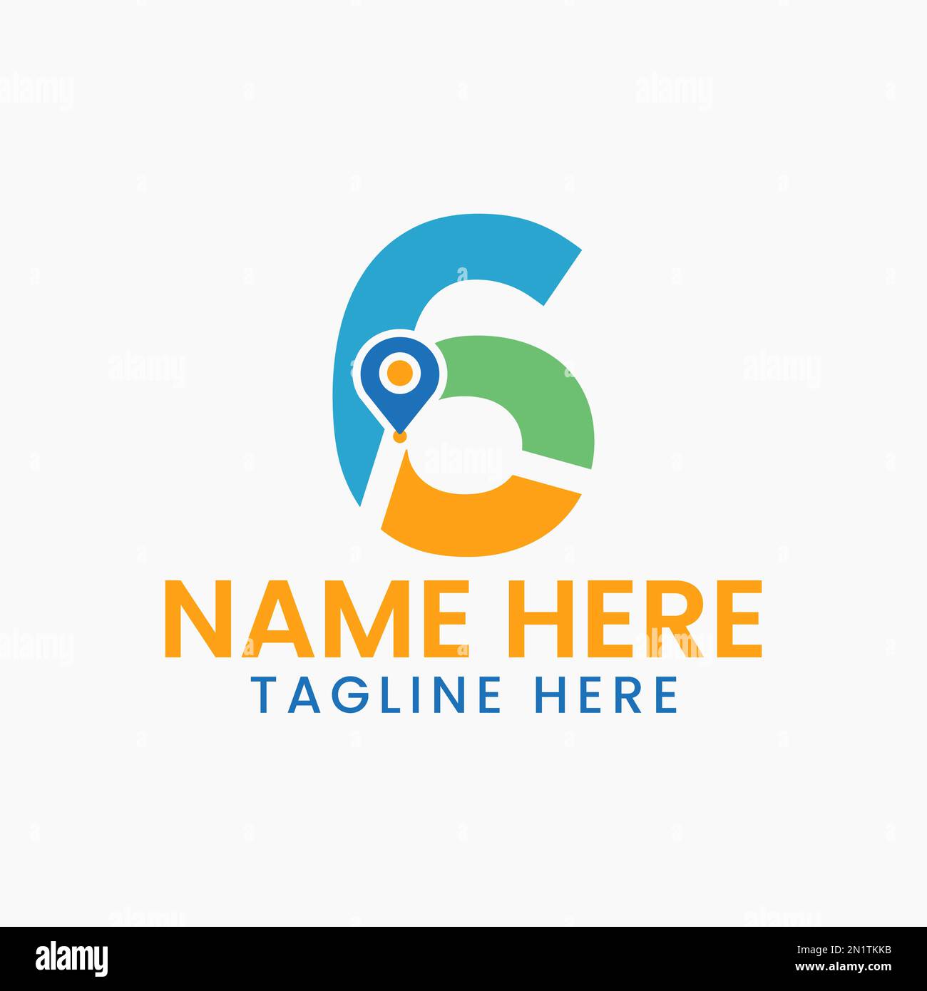 Lettera 6 Location Logo Concept con simbolo GPS, modello di icona a forma di spillo Illustrazione Vettoriale