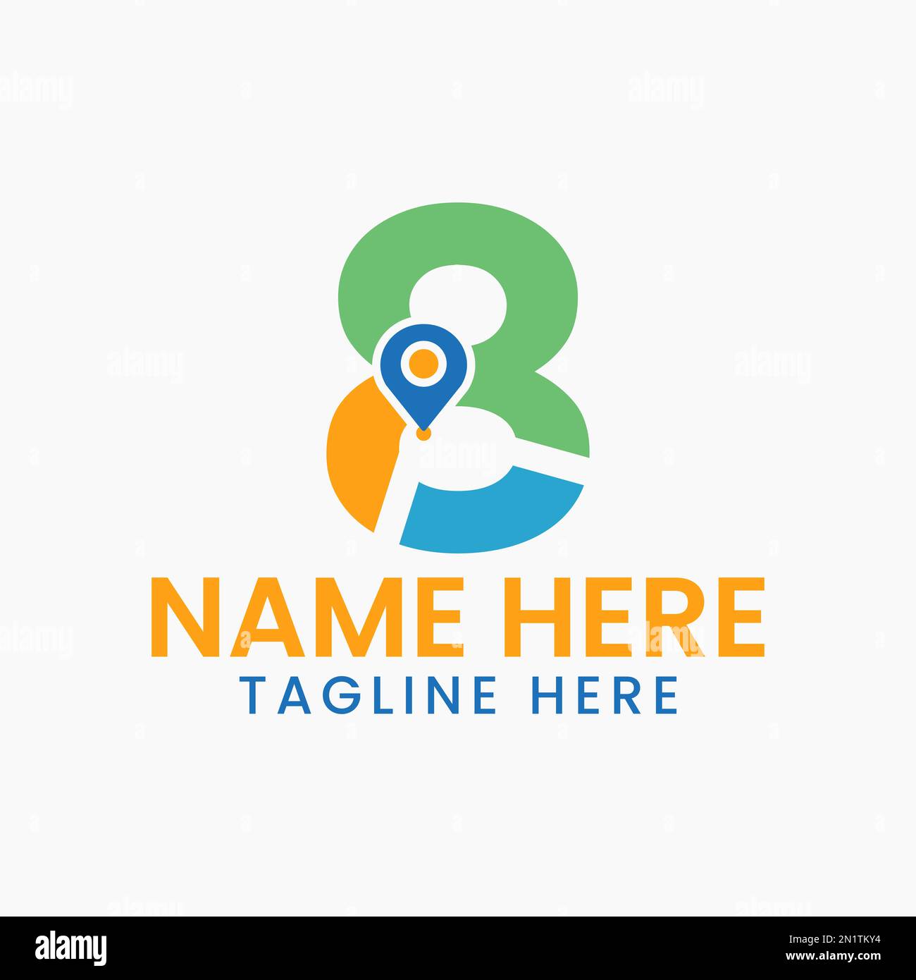 Lettera 8 Location Logo Concept con simbolo GPS, modello di icona a forma di spillo Illustrazione Vettoriale