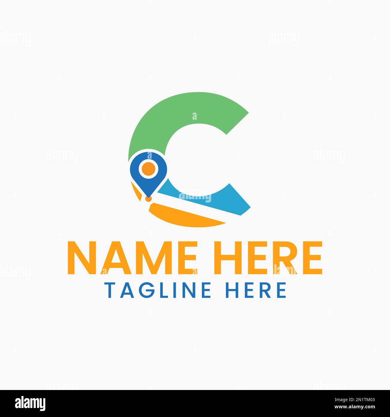 Lettera C Location Logo Concept con simbolo GPS, modello di icona a forma di spillo Illustrazione Vettoriale