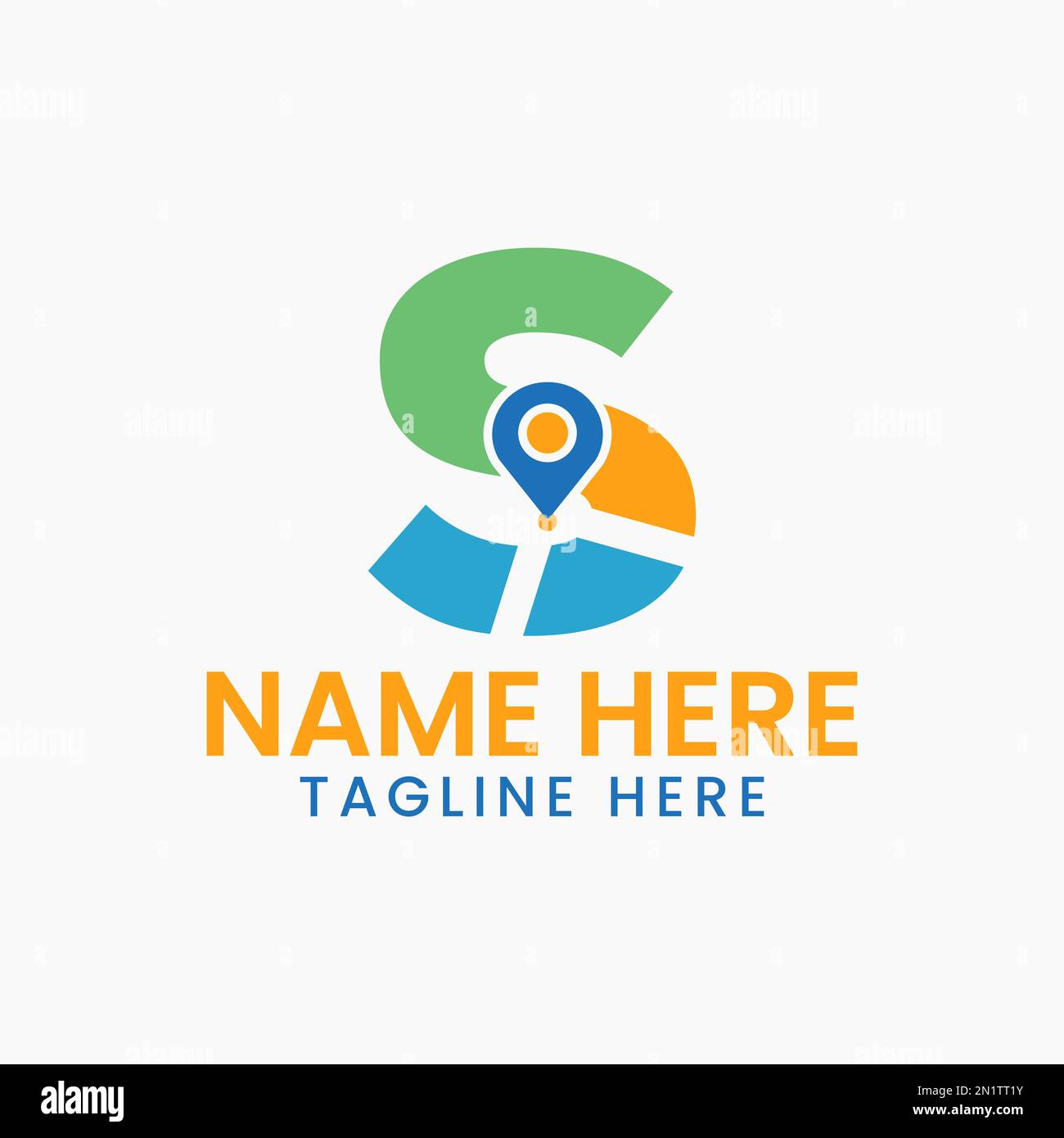 Concetto di logo della posizione lettera S con simbolo GPS, modello di icona a forma di spillo Illustrazione Vettoriale