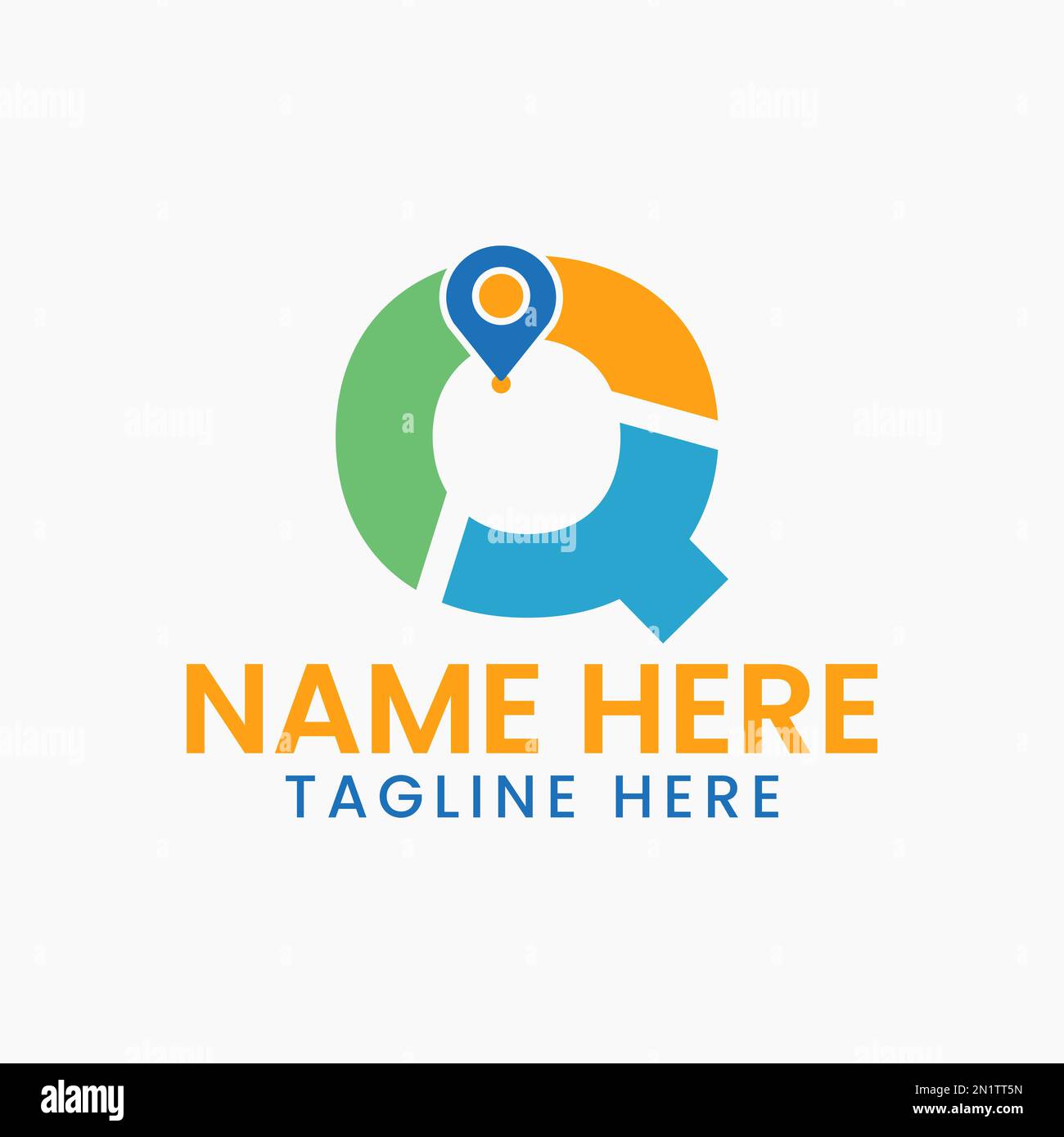 Lettera Q Location Logo Concept con simbolo GPS, modello di icona a forma di spillo Illustrazione Vettoriale