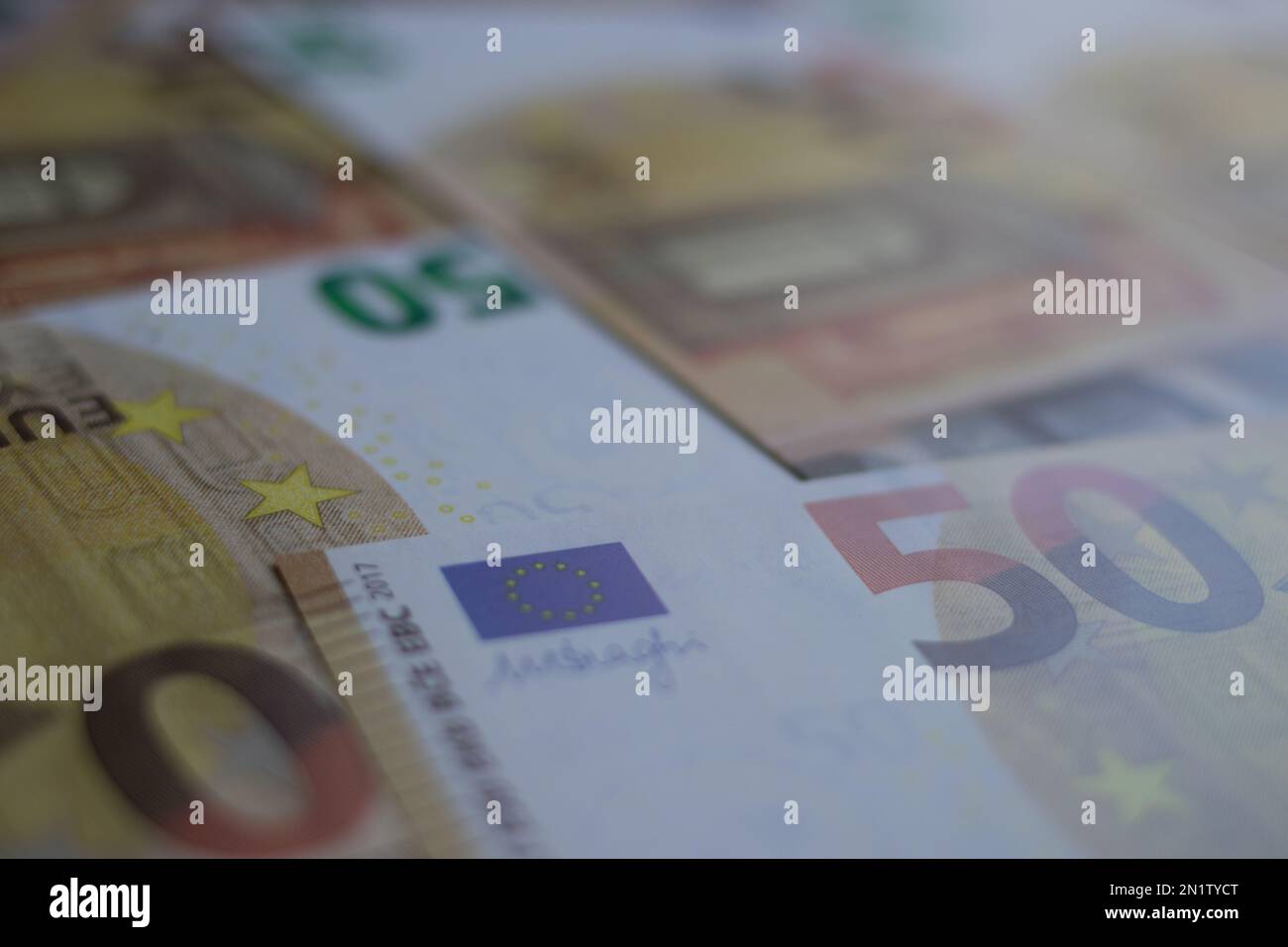 Primo piano delle banconote da 50 euro Foto Stock