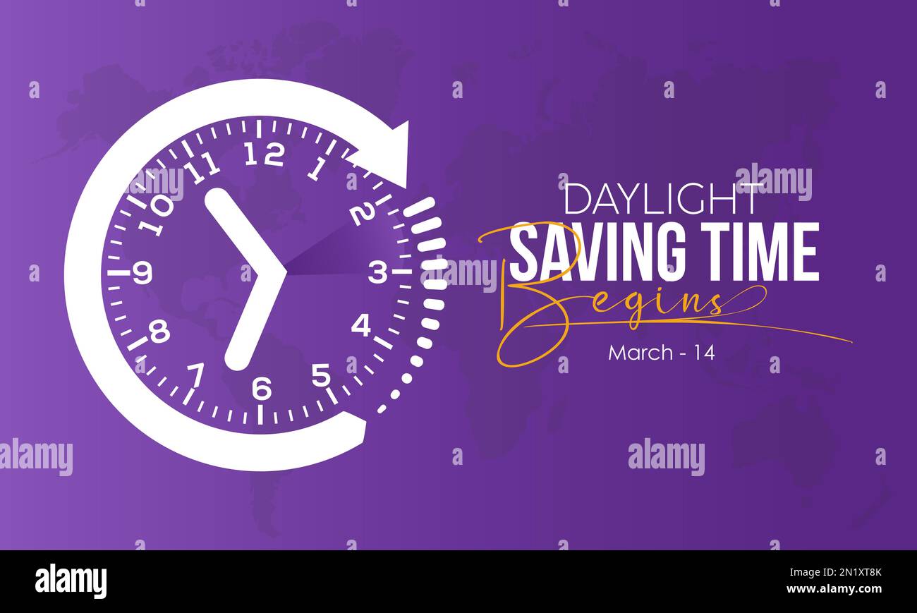 Riscaldamento oscurità caduta concetto banner design del giorno ora legale inizia osservato il 14 marzo Illustrazione Vettoriale