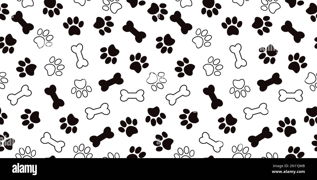 Modello senza cuciture con zampe e ossa per animali domestici. Può essere utilizzato per sfondi, confezioni, biglietti, motivi per abiti e altro. Foto Stock