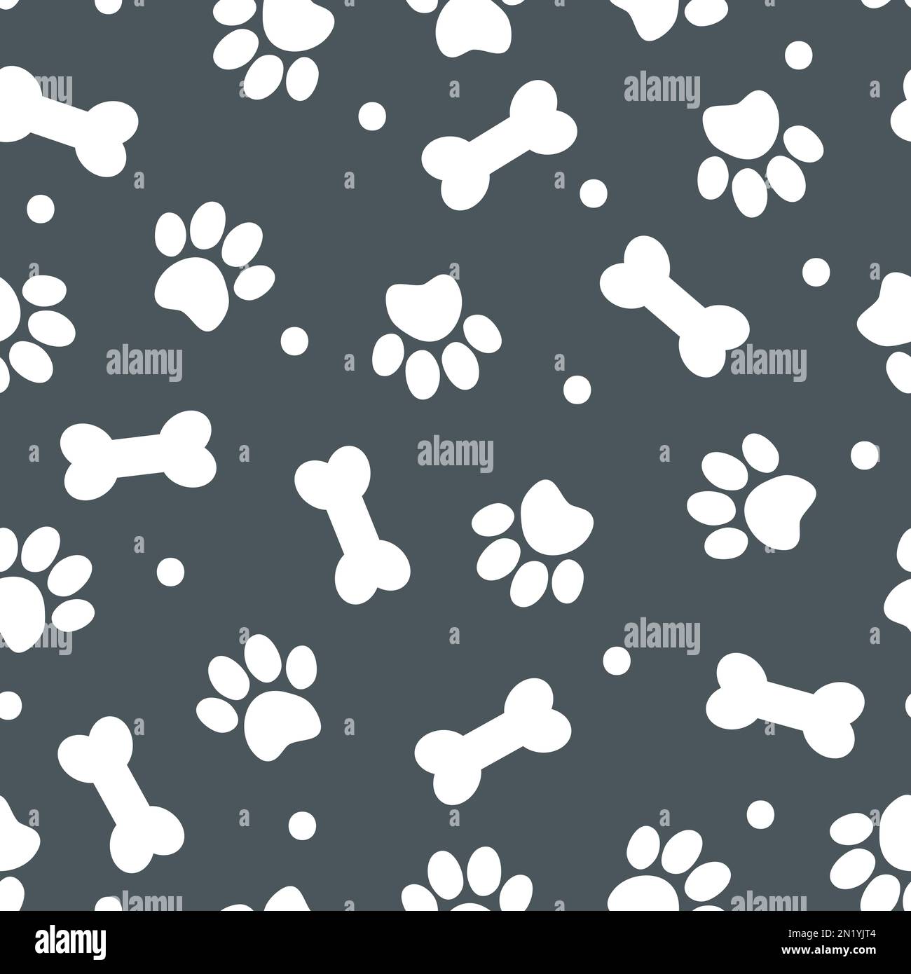 Modello senza cuciture con zampe e ossa per animali domestici. Può essere utilizzato per sfondi, confezioni, biglietti, motivi per abiti e altro. Foto Stock
