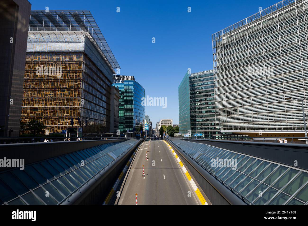 Law-Street e il quartiere europeo di Bruxelles Foto Stock