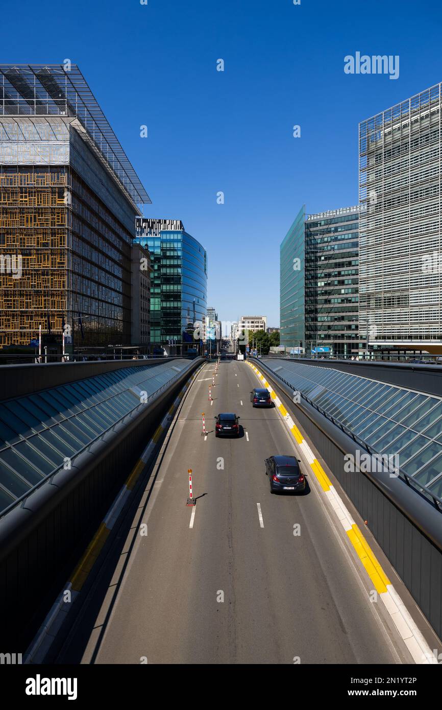Law-Street e il quartiere europeo di Bruxelles Foto Stock