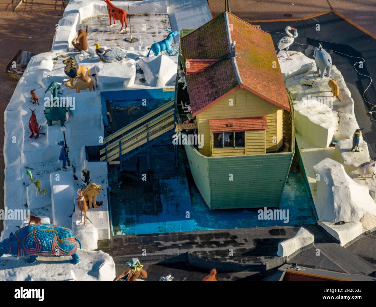 Blackpool Pleasure Beach BPB Aerial Update chiuso la stagione 2023, Inc Big One Re Tracking Foto Stock