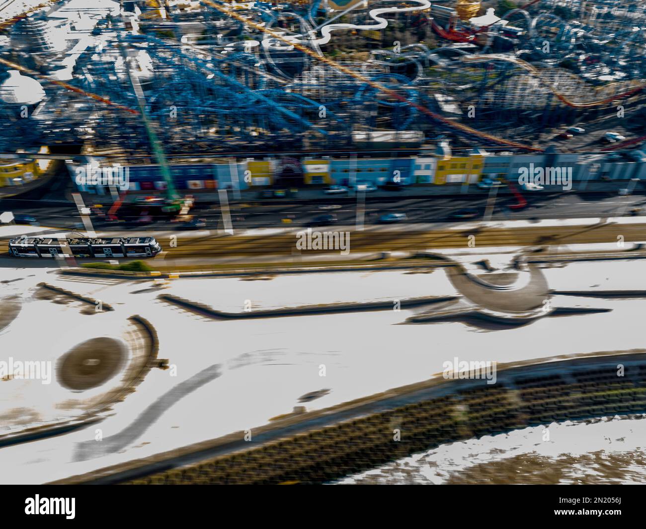 Blackpool Pleasure Beach BPB Aerial Update chiuso la stagione 2023, Inc Big One Re Tracking Foto Stock