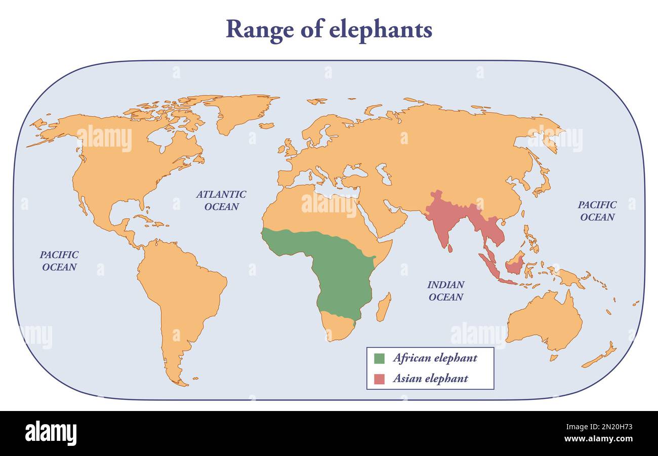 Moderna mappa di elefanti nel mondo Foto Stock
