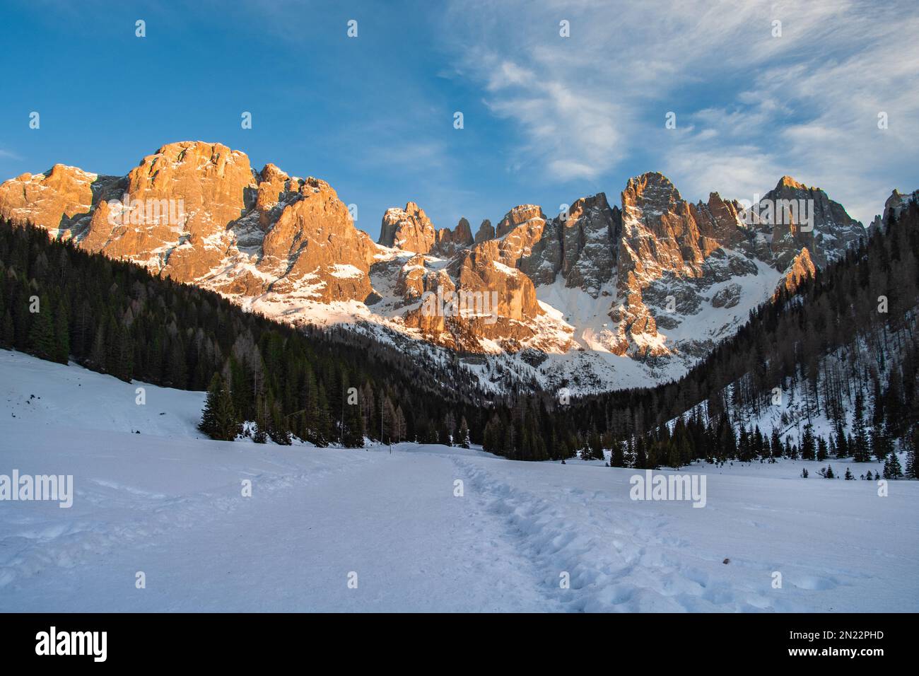 Paesaggio invernale della Val Venegia Foto Stock