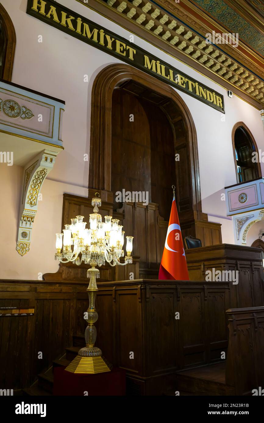 Sala riunioni. Museo della Guerra d'Indipendenza (Kurtuluş Savaşı Müzesi), ospitato nella prima Grande Assemblea Nazionale turca di Ankara Foto Stock