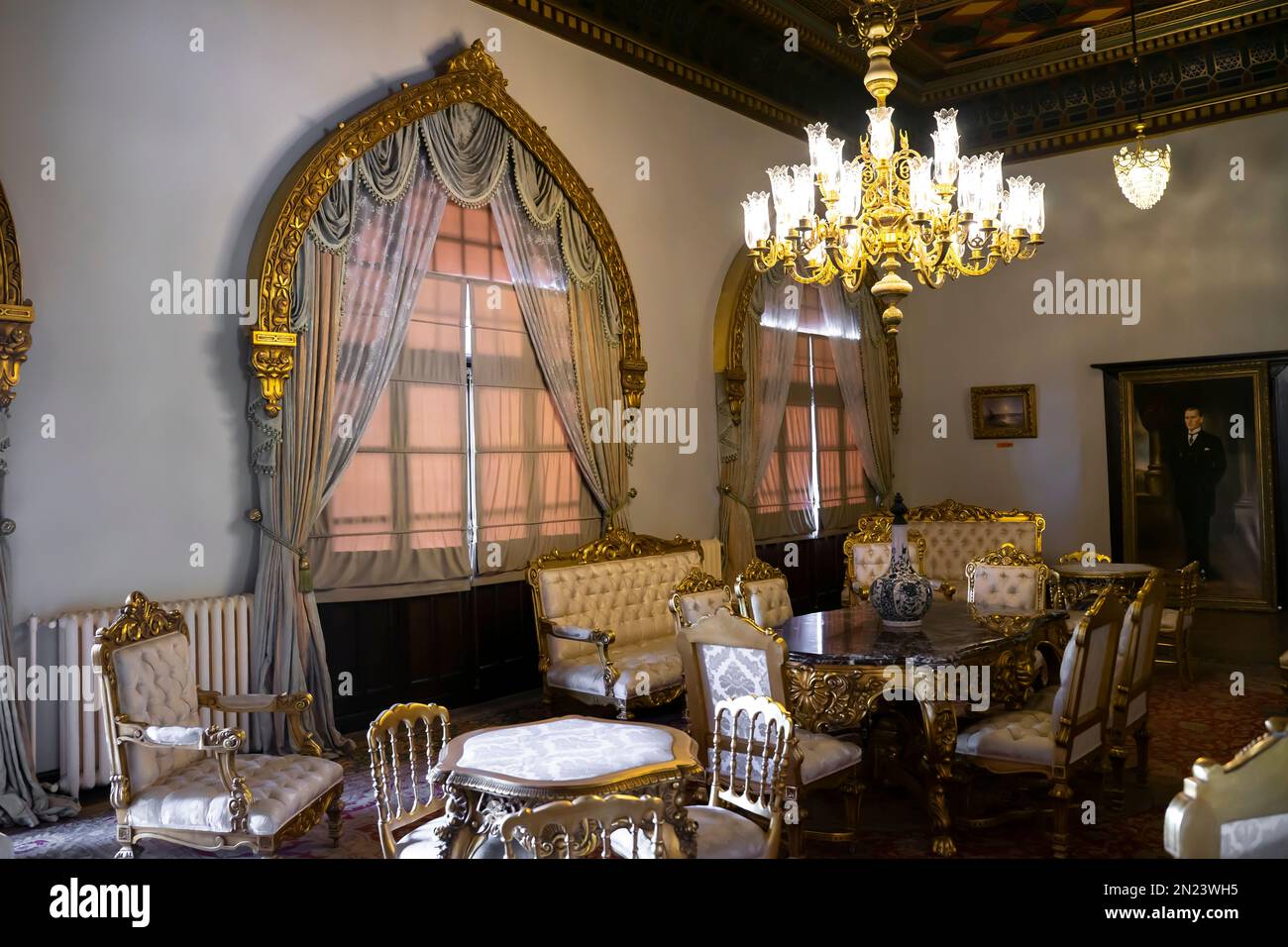 Museo della Guerra d'Indipendenza (Kurtuluş Savaşı Müzesi), ospitato nella prima Grande Assemblea Nazionale Turca. Sala presidenziale. Foto Stock