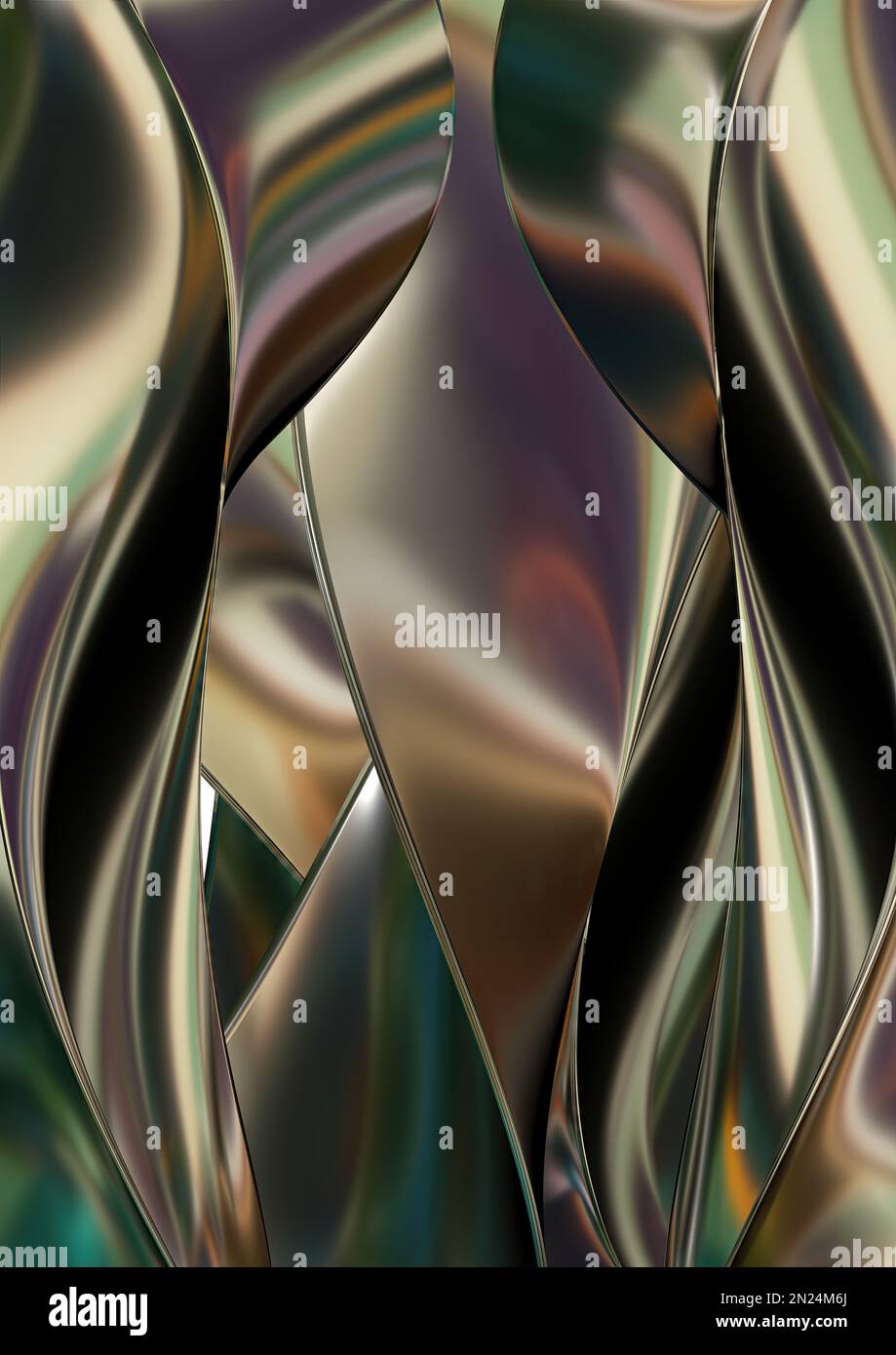 Oro scuro metallo tenda-come band Abstract drammatico lusso moderno 3D rendering grafica elementi di design sfondi materiale alta qualità 3D ill Foto Stock