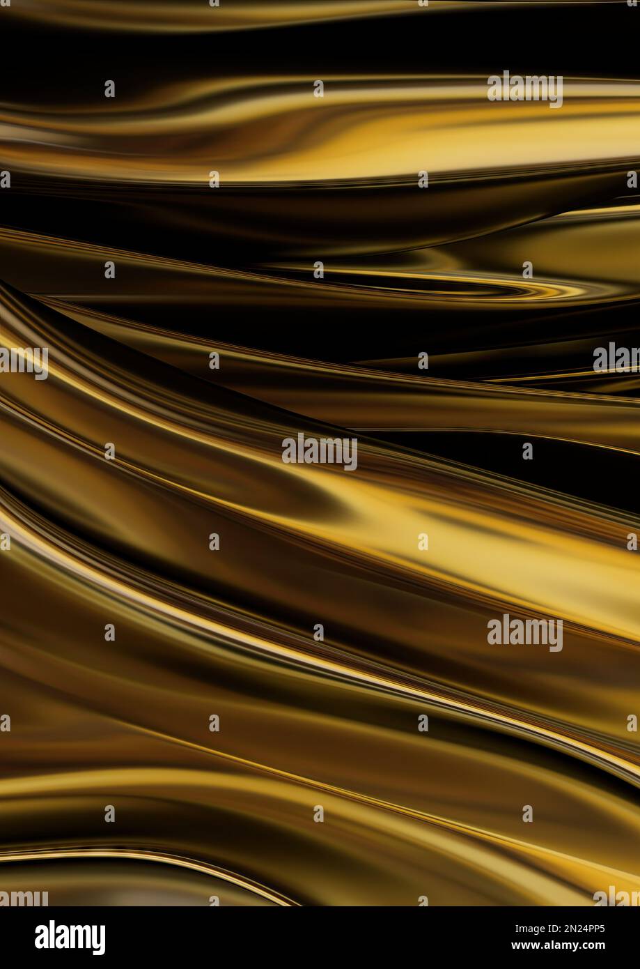 Lastra metallica organica e fluida simile a una tenda dorata astratta, drammatica, moderna, lussuosa ed esclusiva rendering 3D elemento grafico di sfondo m Foto Stock