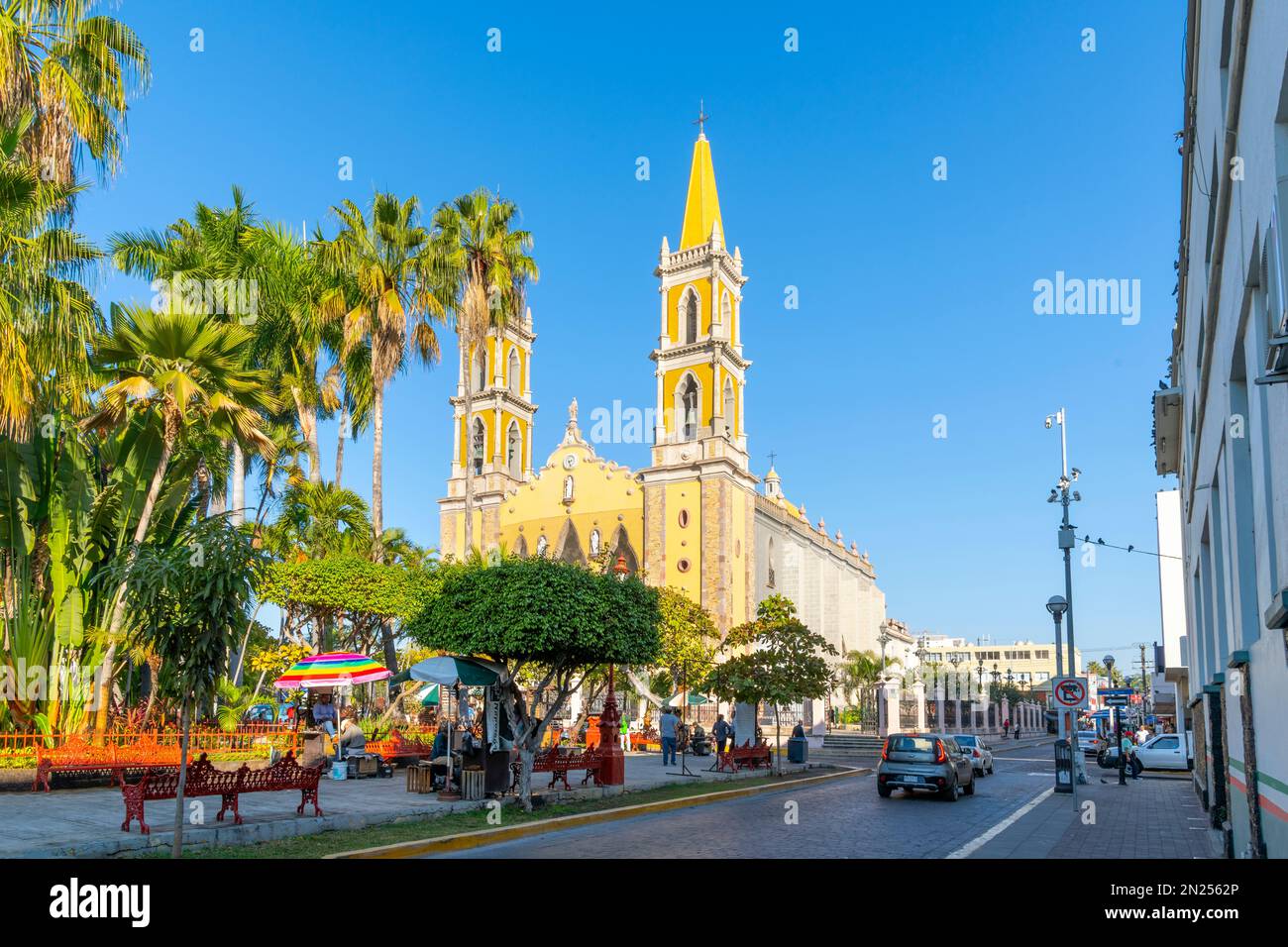 La storica cattedrale di Mazatlán, o basilica cattedrale dell'Immacolata Concezione in Plaza Republica Square a Mazatlan, Messico. Foto Stock