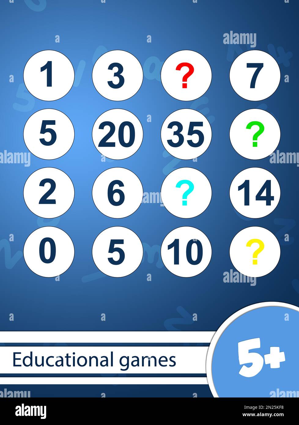 Giochi educativi per bambini, logica. Grafico con numeri ed elementi mancanti, illustrazione Foto Stock
