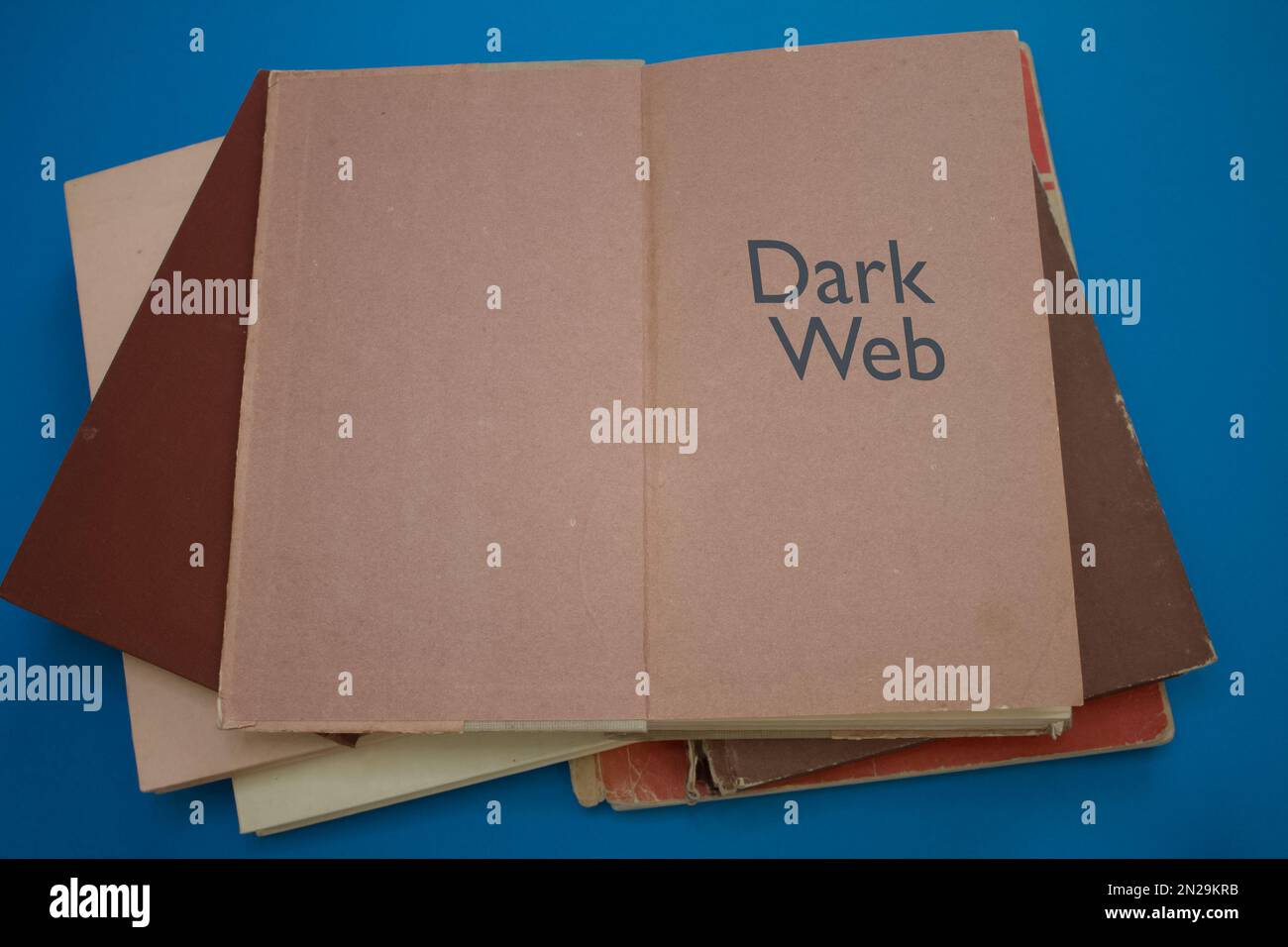 Dark Web word in libro aperto con vintage, motivi naturali vecchio disegno di carta antica. Foto Stock