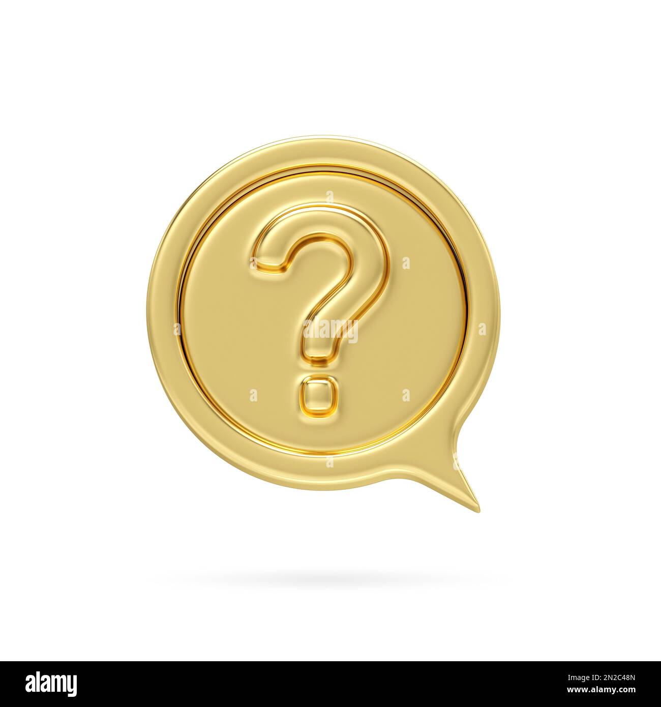 Icona del punto interrogativo in metallo dorato. 3D simbolo del punto interrogativo isolare su sfondo bianco, avere una domanda, FAQ e QA, rendering 3D Foto Stock