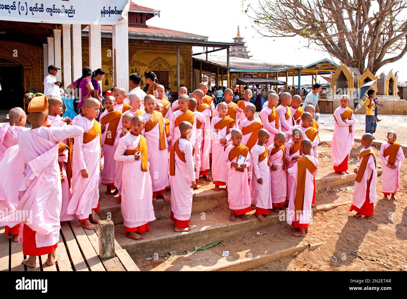 Monaci femminili alla cerimonia di inaugurazione di Una pagoda lo Taw Pauk, Inle Lake, Myanmar, Inle Lake, Myanmar Foto Stock