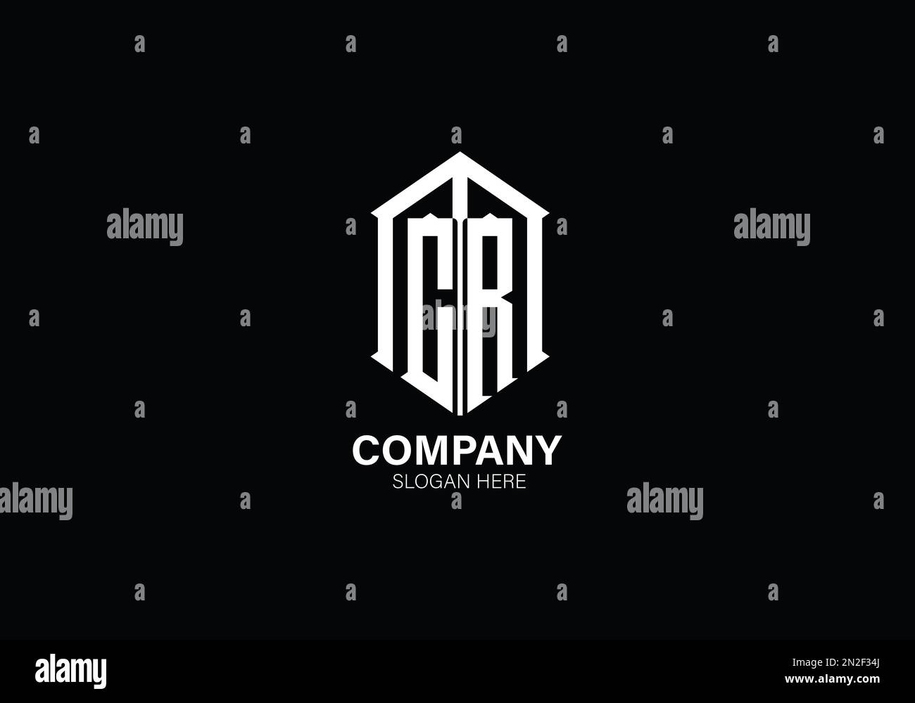 Modello di logo vettoriale monogramma con illustrazione alfabetica MCR di colore bianco e sfondo nero Illustrazione Vettoriale