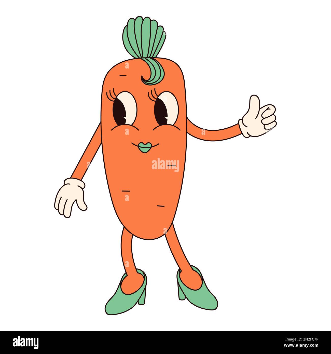Hippie groovy buon carattere di Pasqua. Carota di Pasqua in stile cartoon retrò 60s 70s alla moda. Illustrazione Vettoriale