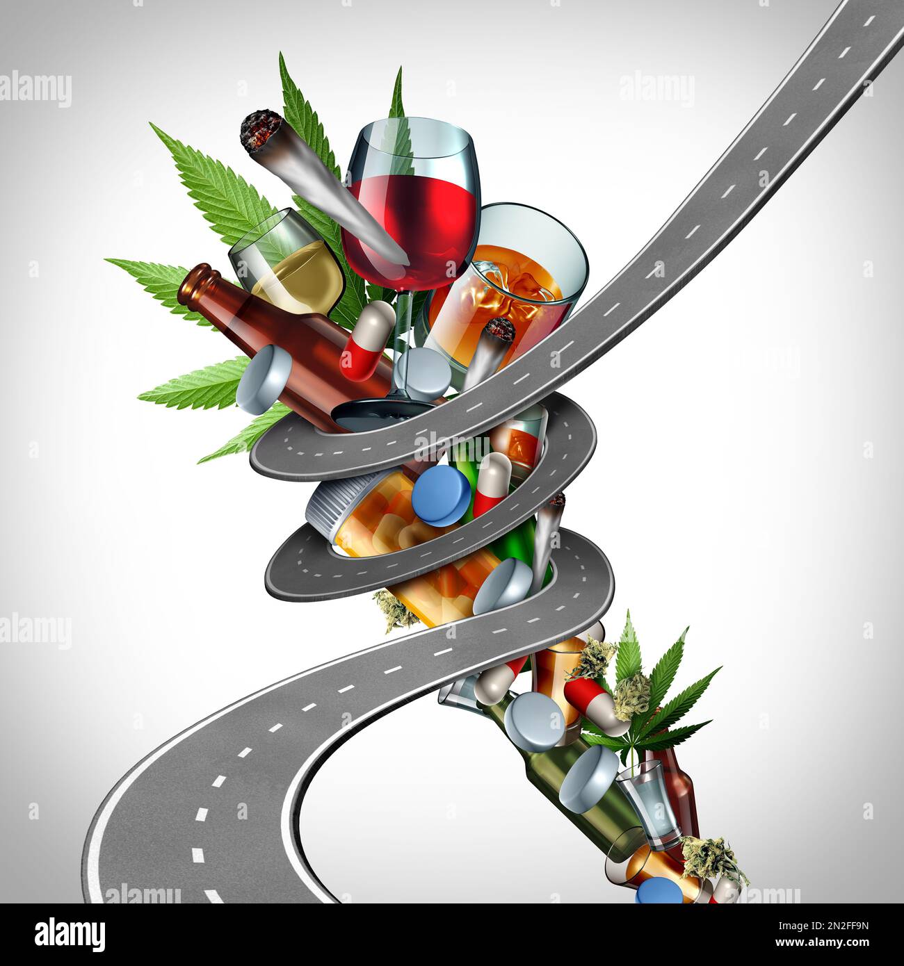 Guida in stato di ebbrezza o sotto l'influenza di droghe e di guida di un veicolo mentre alterato dopo il consumo di alcool e droghe come bevuto Foto Stock