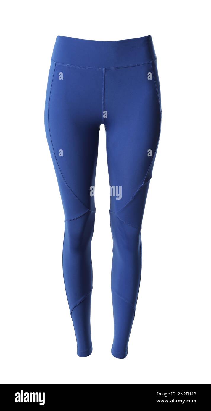 leggine blu delle donne isolate sul bianco. Abbigliamento sportivo Foto Stock