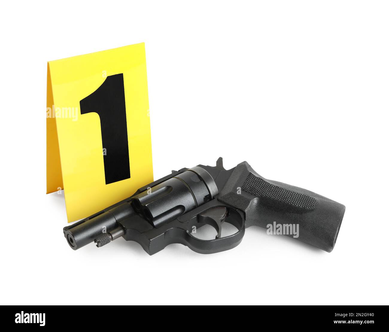 Marcatore scena di armi e crimini con il numero uno isolato su bianco Foto Stock