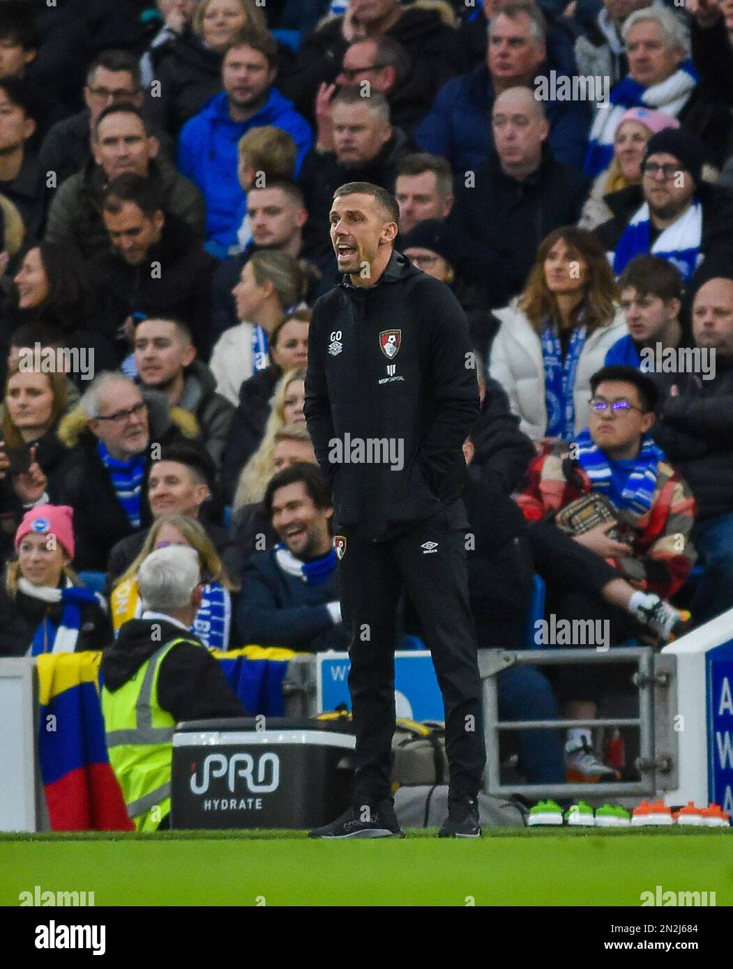 Allenatore capo di Bournemouth Gary o'Neil durante la partita della