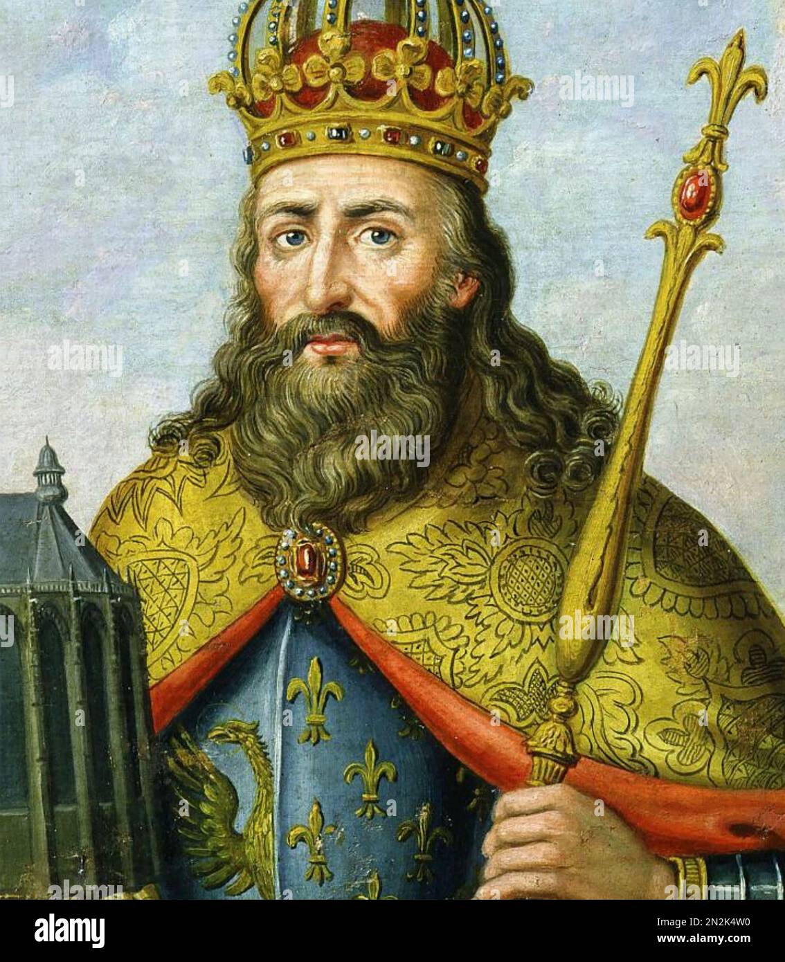 CARLO MAGNO (747-814) Imperatore dell'Impero carolingio. Particolare della pittura di Johann Scheuren nel 1852 Foto Stock