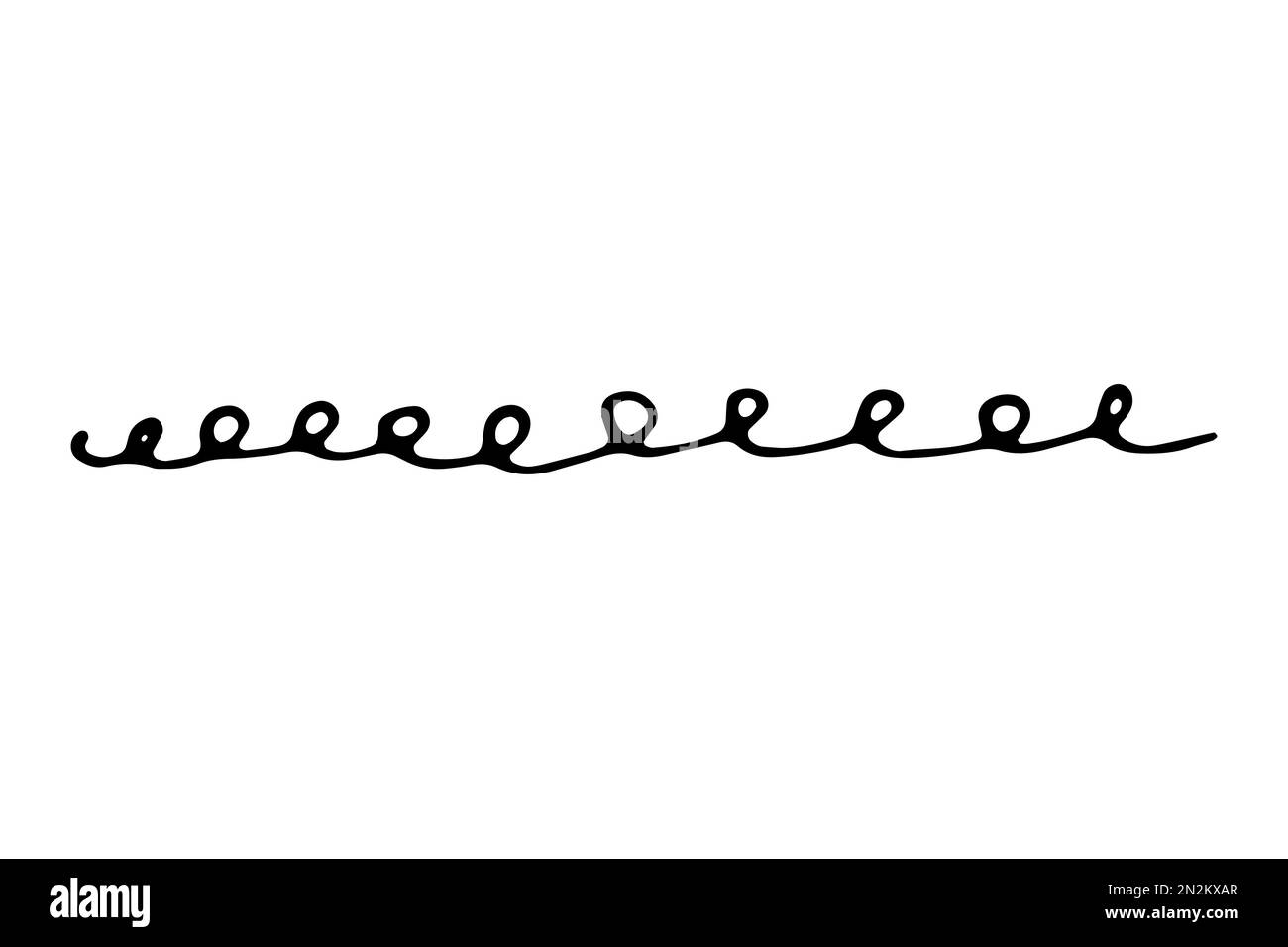 Arricciamento dell'onda del dentello vettoriale. Tratto di pennello a scorrimento di colore nero isolato su sfondo bianco. Illustrazione di pennarelline disegnate a mano per stampe estive, tessuti Illustrazione Vettoriale