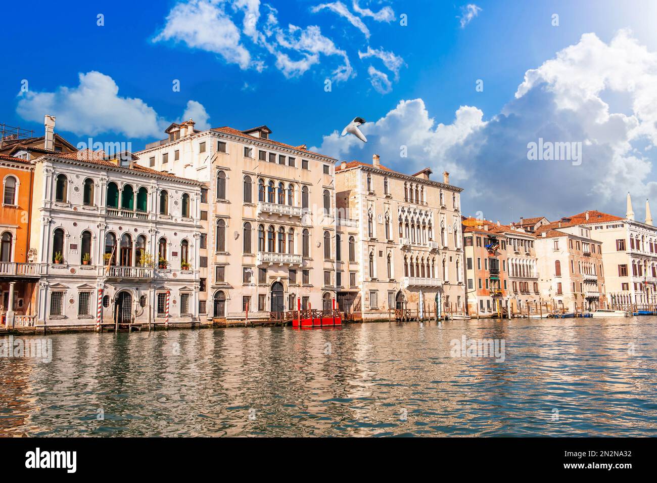 Facciate di palazzi e case sul Canal Grande a Venezia, Veneto, Italia Foto Stock