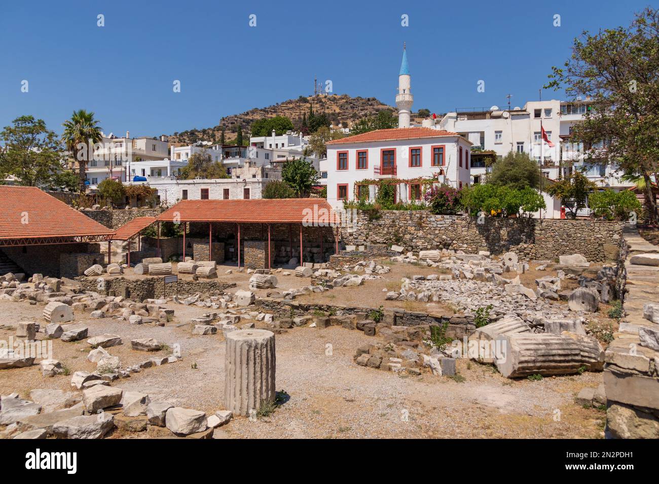 Rovine del mausoleo Halikarnas Mozolesi, Bodrum, Turchia Foto Stock