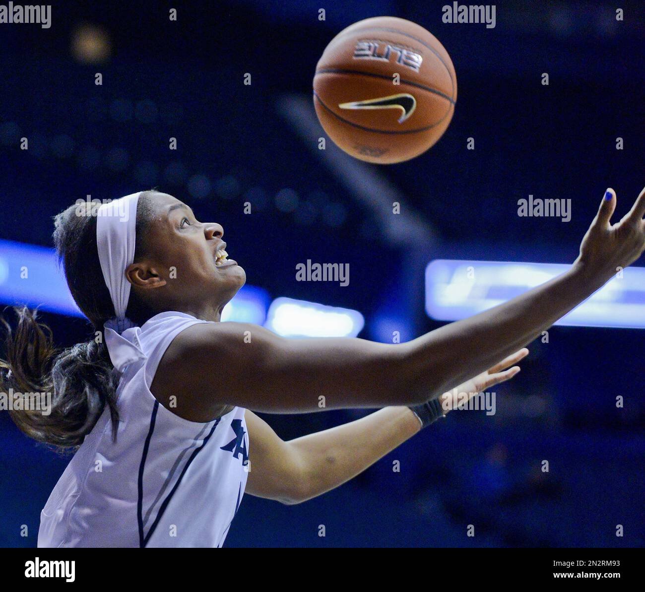 Xavier forward Briana Glover (14) rebounds against during an