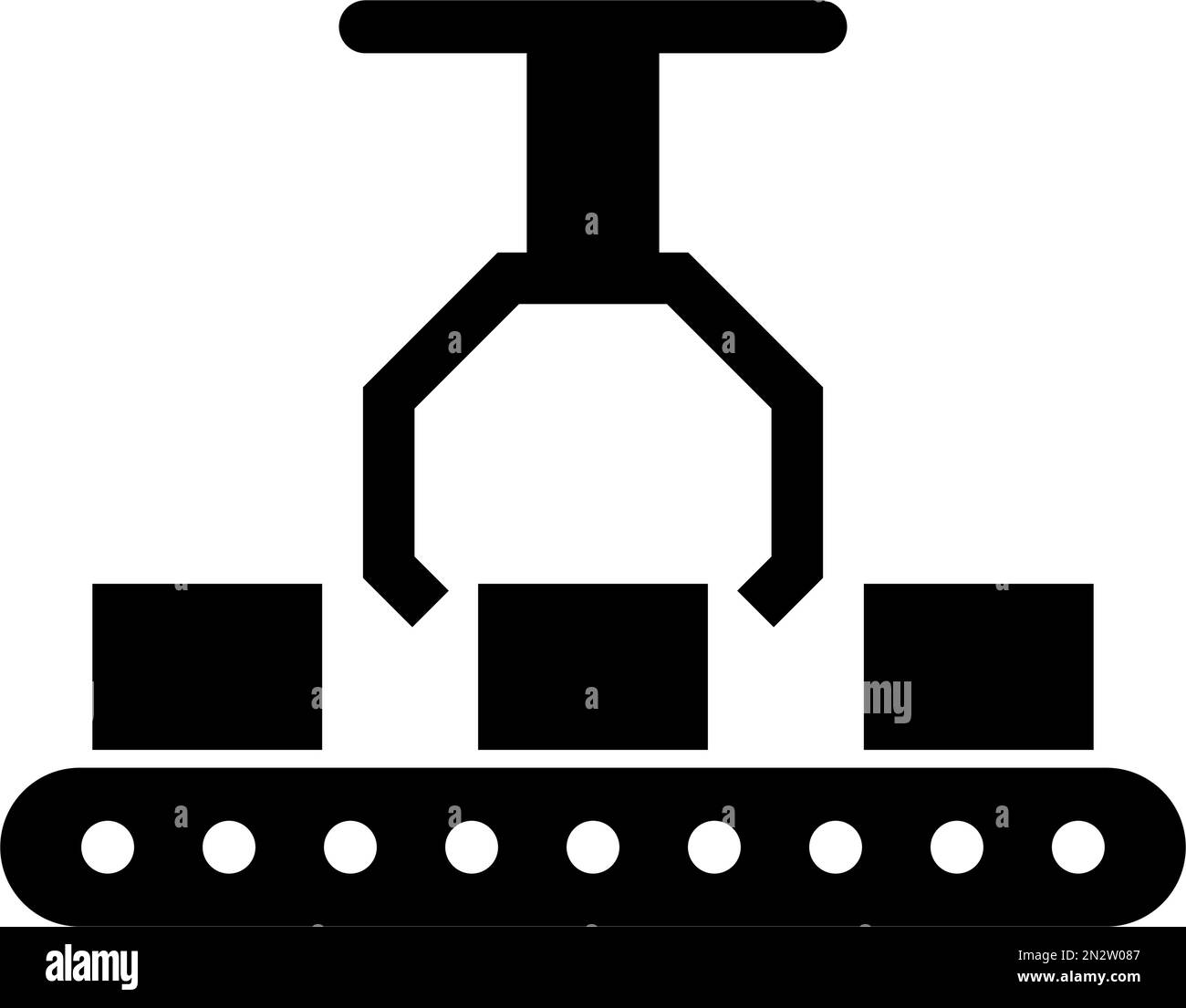 Icona silhouette automazione del lavoro di produzione. Macchinari industriali. Braccio del robot. Vettore modificabile. Illustrazione Vettoriale