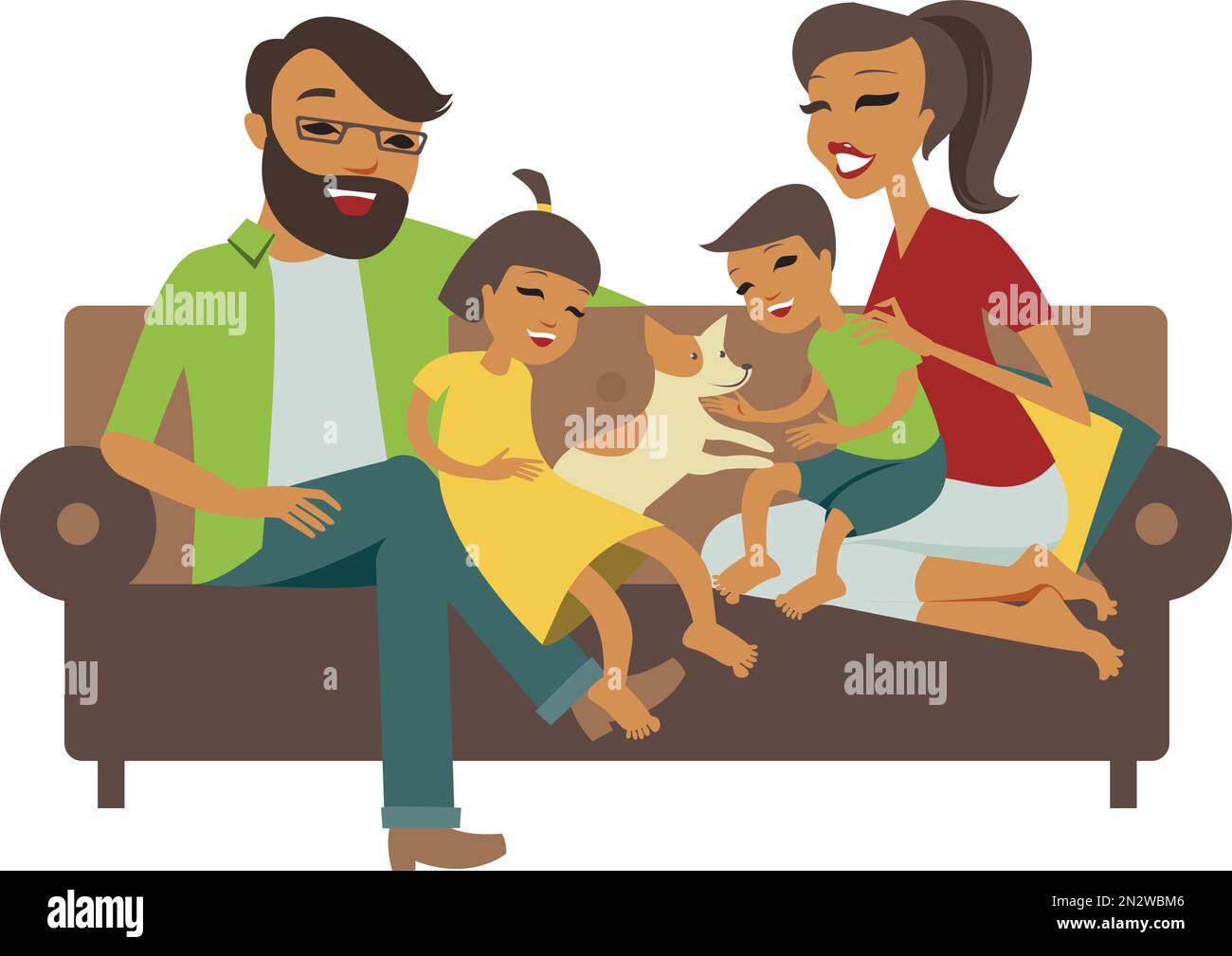 Giovane famiglia con figlio e figlia insieme Illustrazione Vettoriale