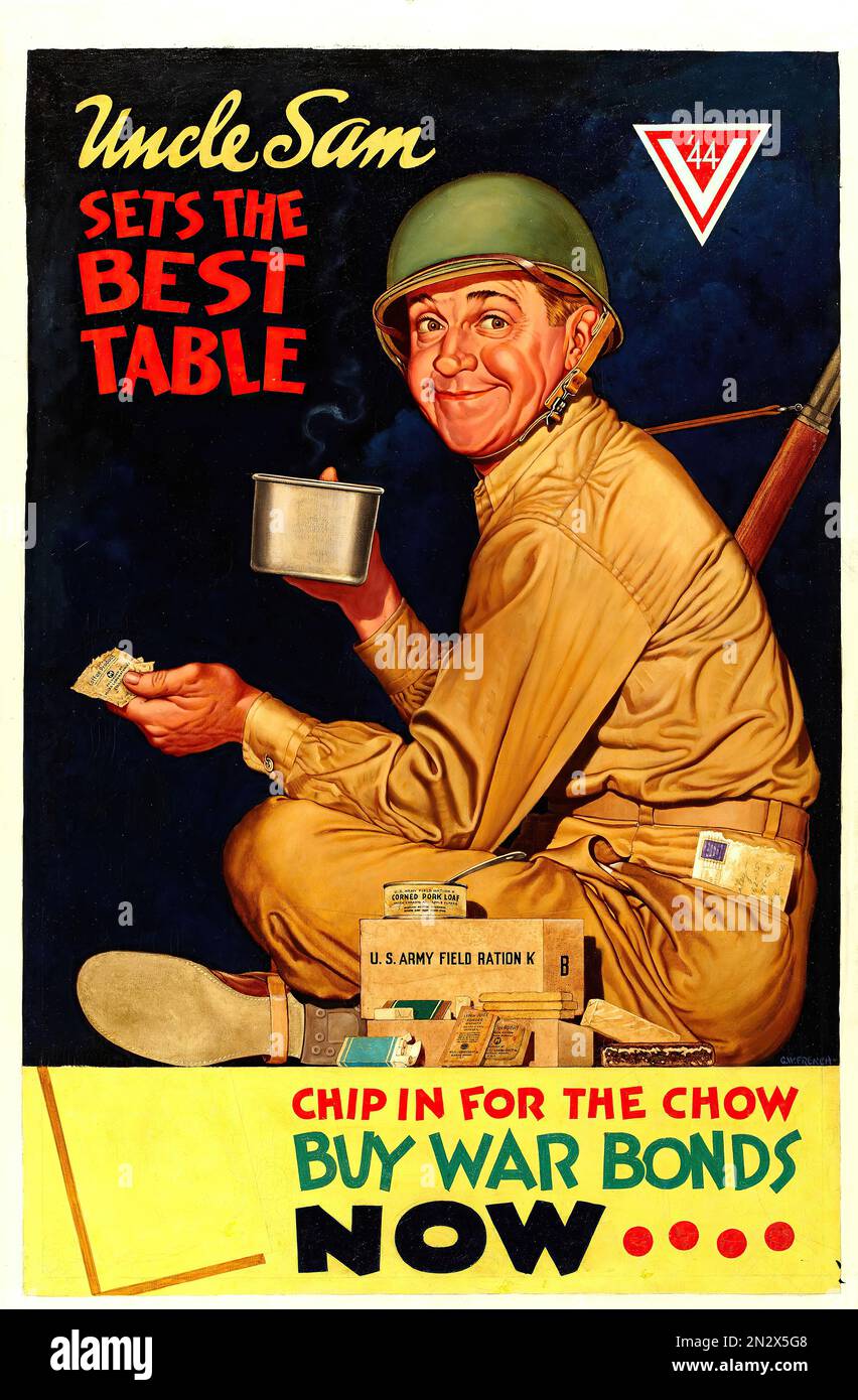1944 ora di chow! War Bonds - seconda guerra mondiale - Poster di propaganda degli Stati Uniti Foto Stock