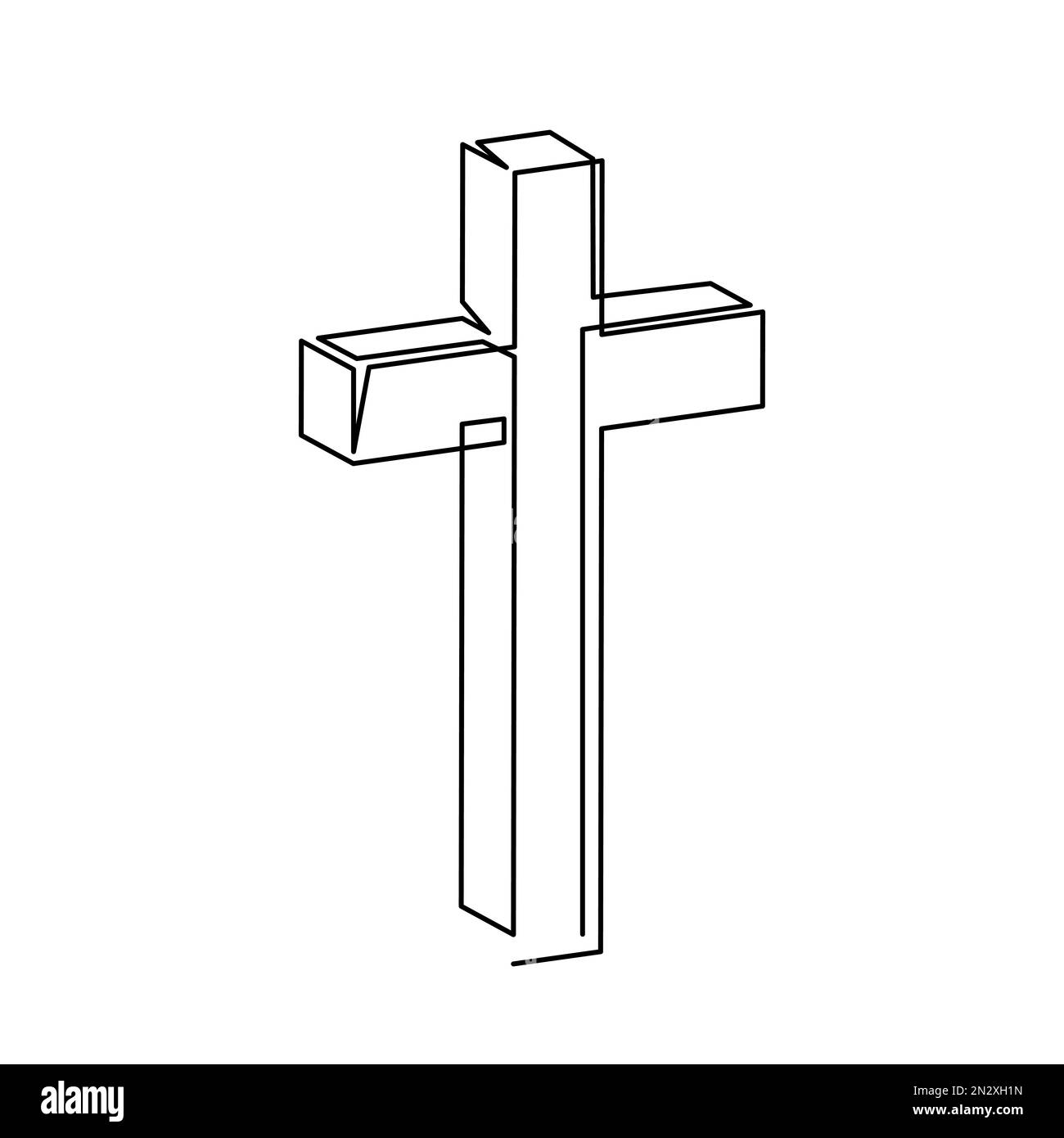 Disegno continuo della croce cristiana. Icona a croce religiosa su una linea. Sfondo del disegno a una linea. Illustrazione vettoriale. Icona a forma di croce nera Illustrazione Vettoriale