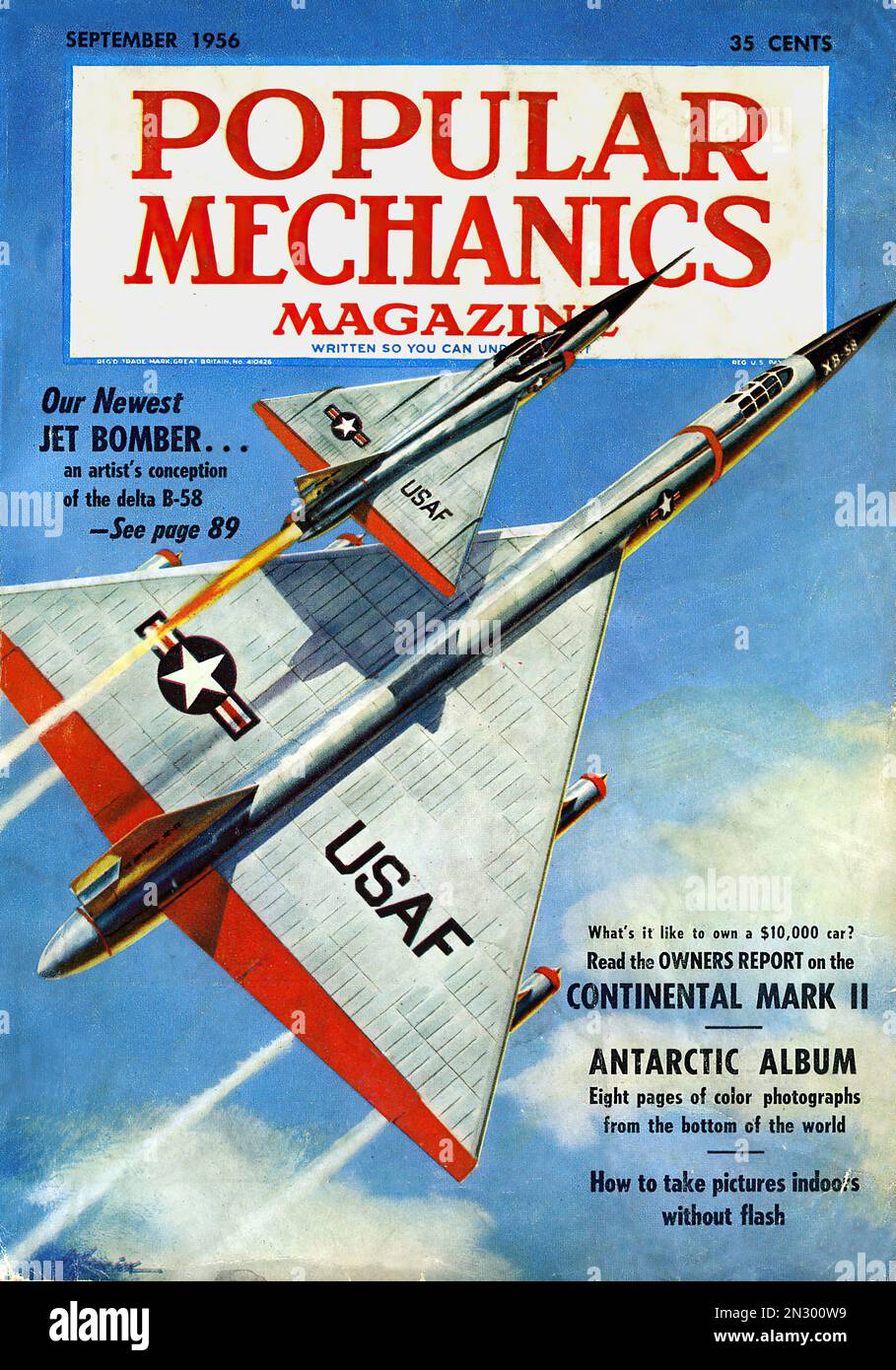 Popular Mechanics - 1956 B-58 Hustler Concept drawing - Vintage American Magazine cover Foto Stock