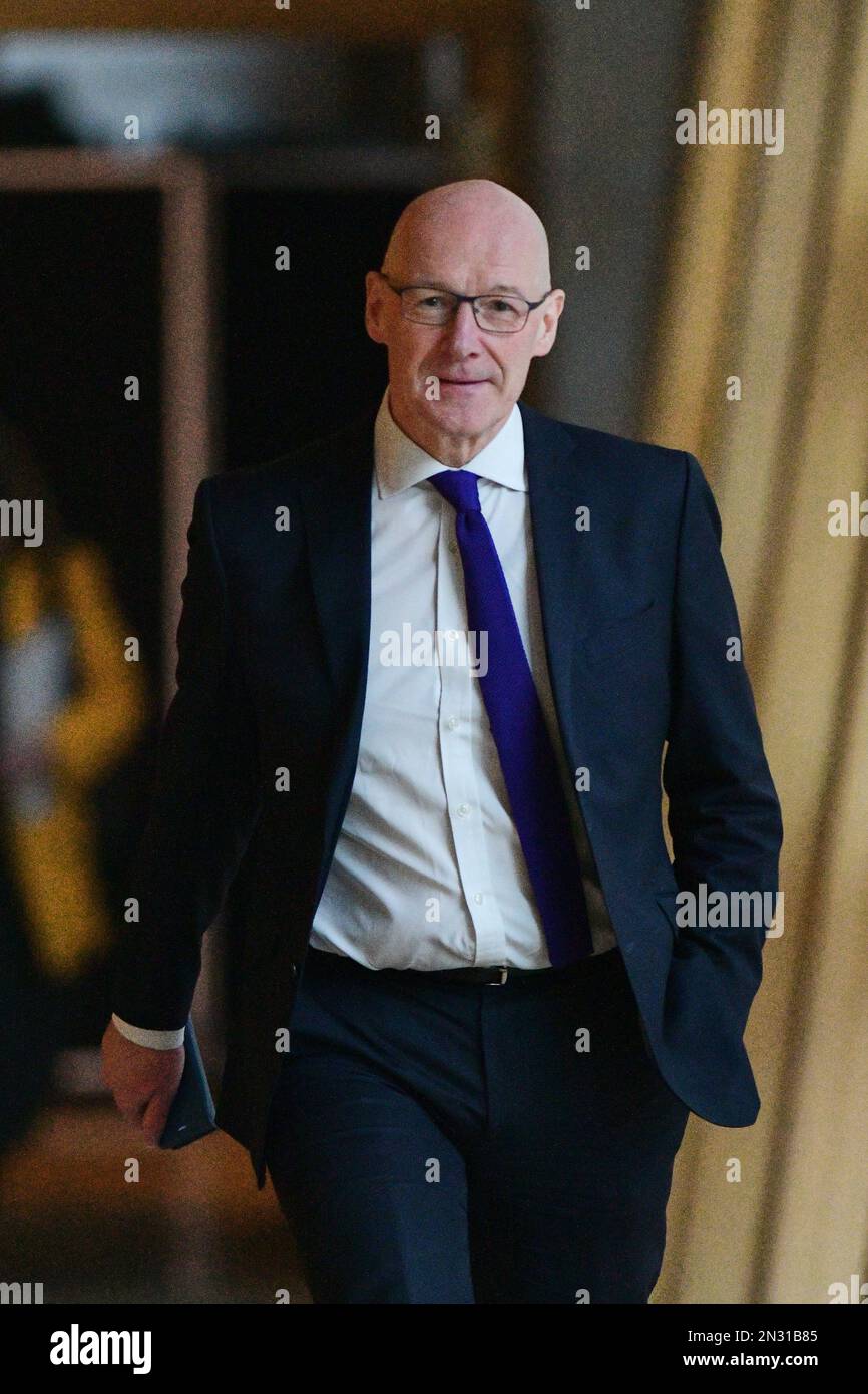 Edimburgo Scozia, Regno Unito 07 febbraio 2023. John Swinney al Parlamento scozzese. credito sst/alamy notizie dal vivo Foto Stock