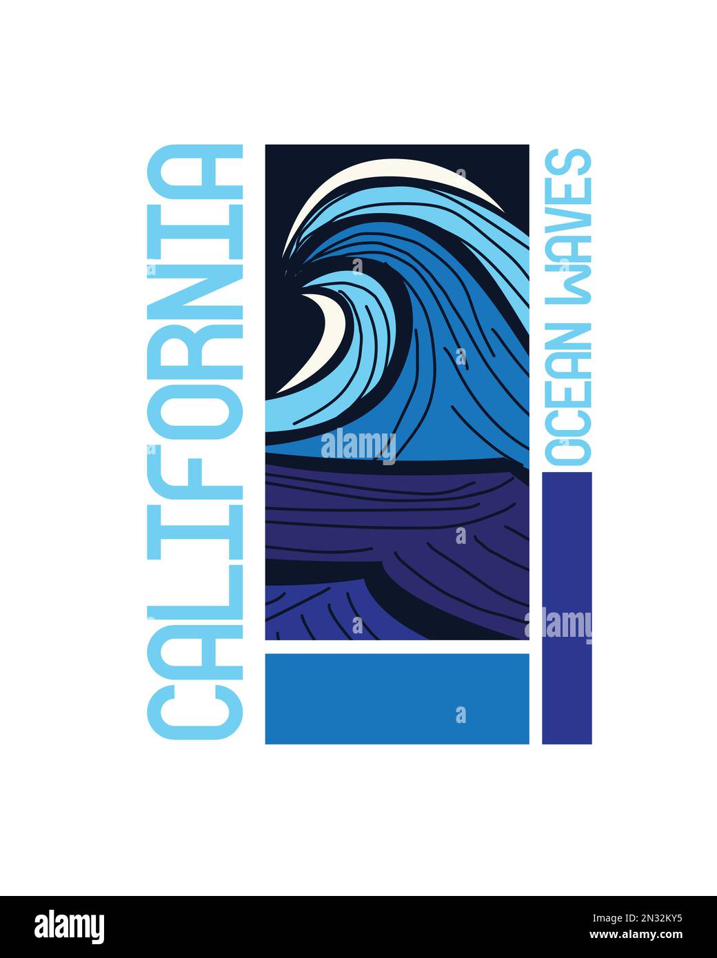 California Ocean Waves Typography Beach disegni vettore grafico per t shirt stampa, adesivo, poster Illustrazione Vettoriale