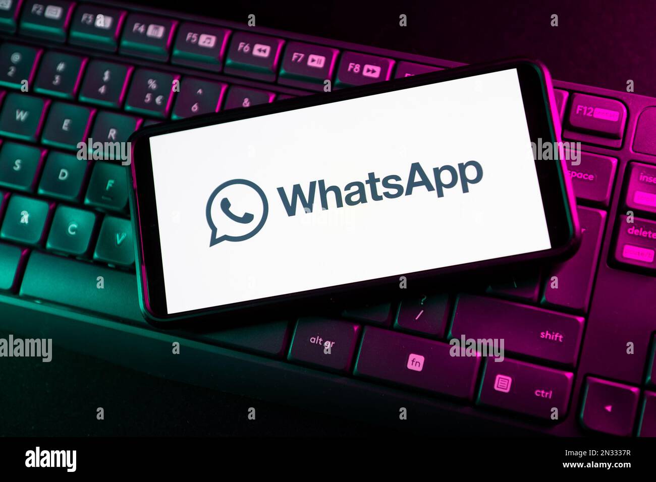 In questa illustrazione della foto un logo WhatsApp visto visualizzata su uno smartphone. Foto Stock
