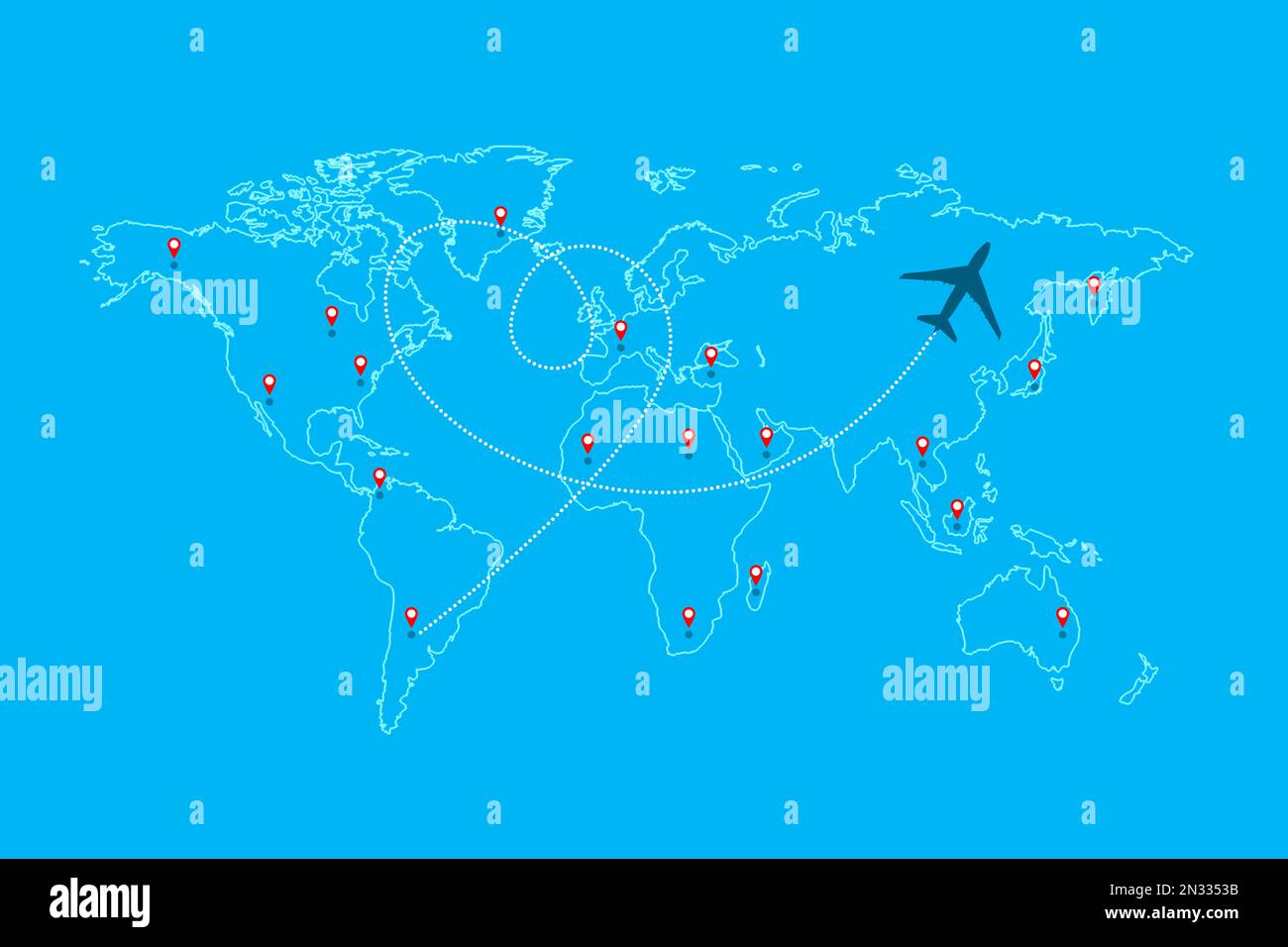 Mappa dei percorsi di volo con l'aereo su di esso, illustrazione Foto Stock
