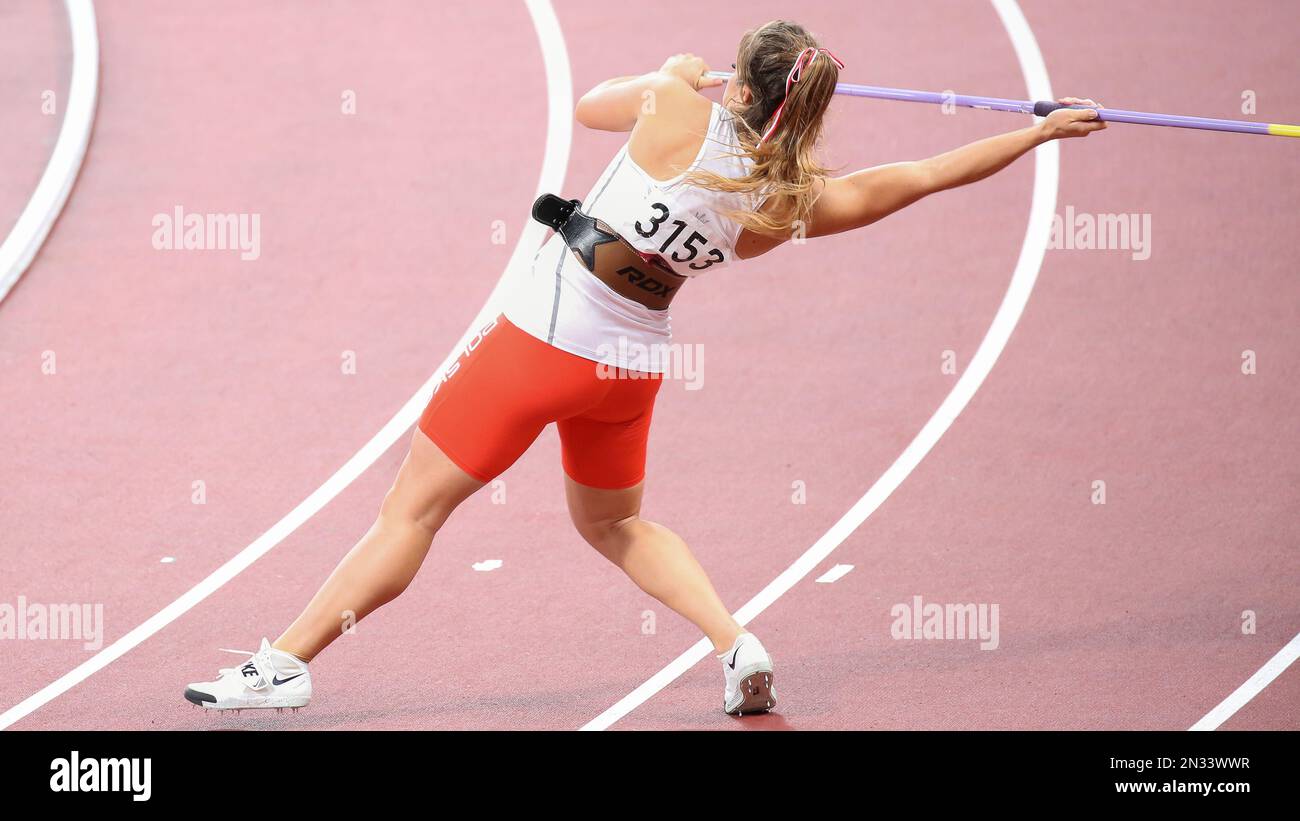 06 AGOSTO 2021 - Tokyo, Giappone: Maria ANDREJCZYK di Polonia nella finale di tiro femminile di atletica ai Giochi Olimpici di Tokyo 2020 (Foto: Mickael C Foto Stock