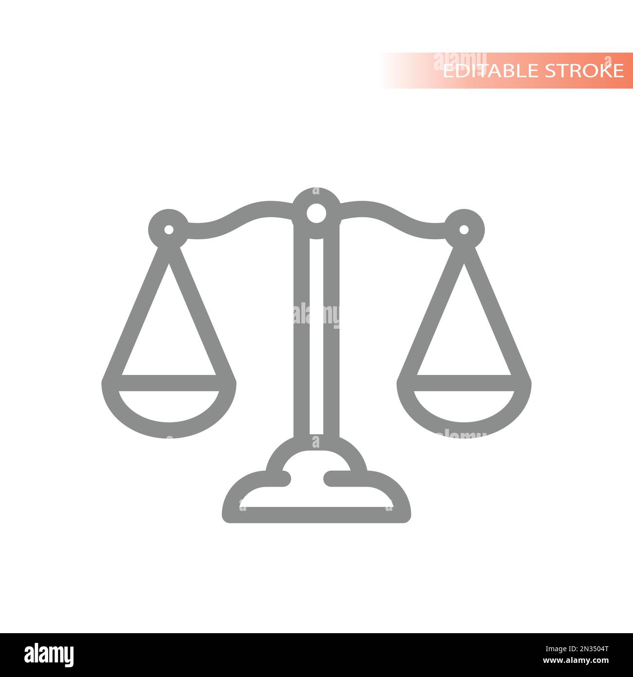 Icona vettore linea scala Justice. Corte, legge e legge simbolo di contorno della scala del peso legale. Illustrazione Vettoriale